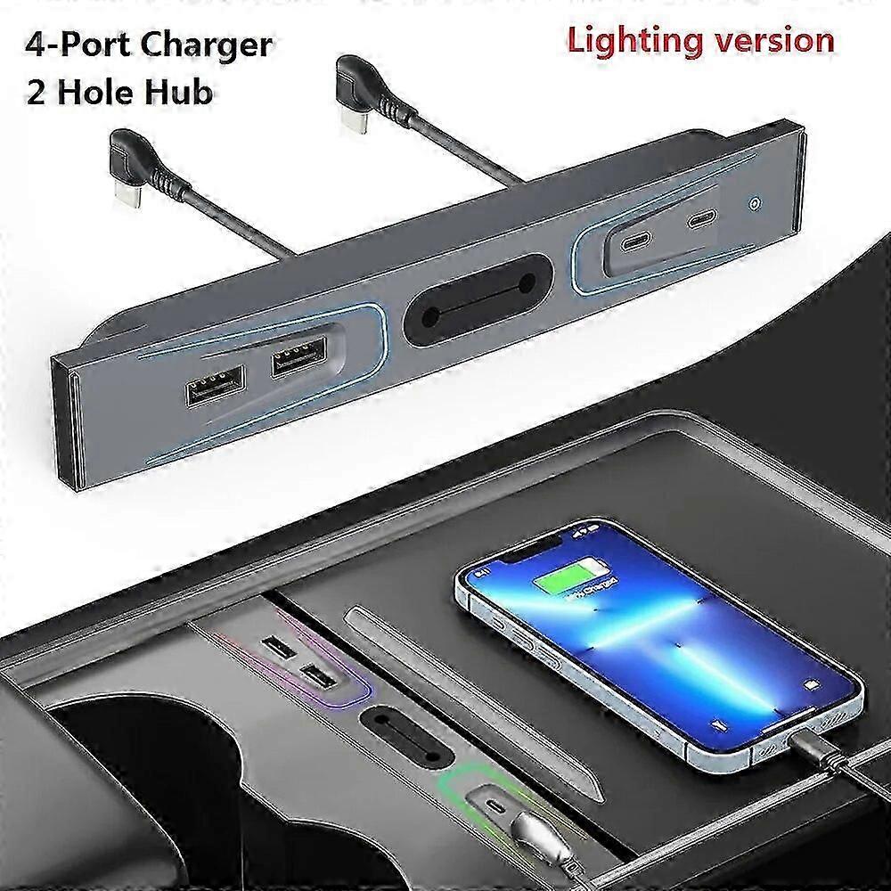 USB Shunt Hub Adapter For Tesla Model Y&3 - Car Accessories 27W Quick Charger Docking Station Powered Splitter Extension