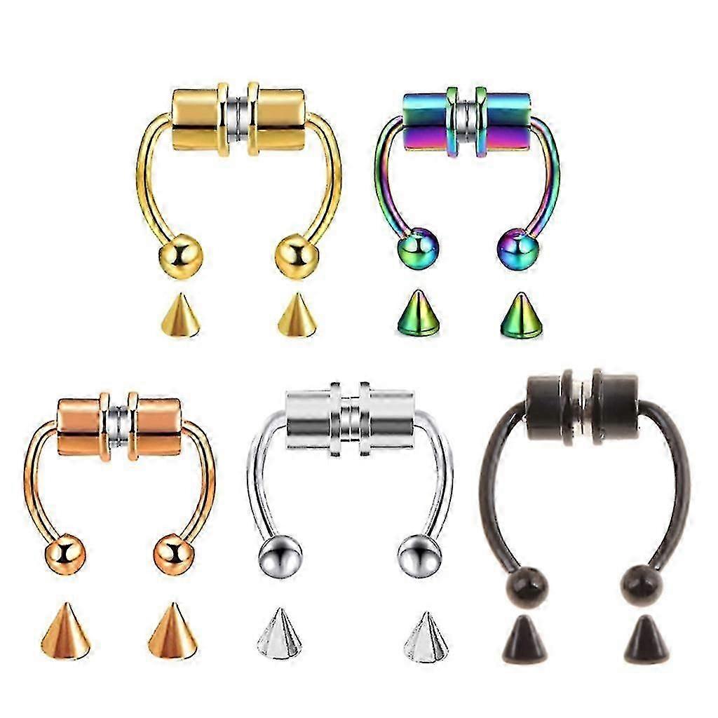 5 Pcs Fake Septum Piercing Magnetic Horseshoe Nose Ring Non Piercing Clip Stainless Steel Reusable Nose Hoop Jewelry