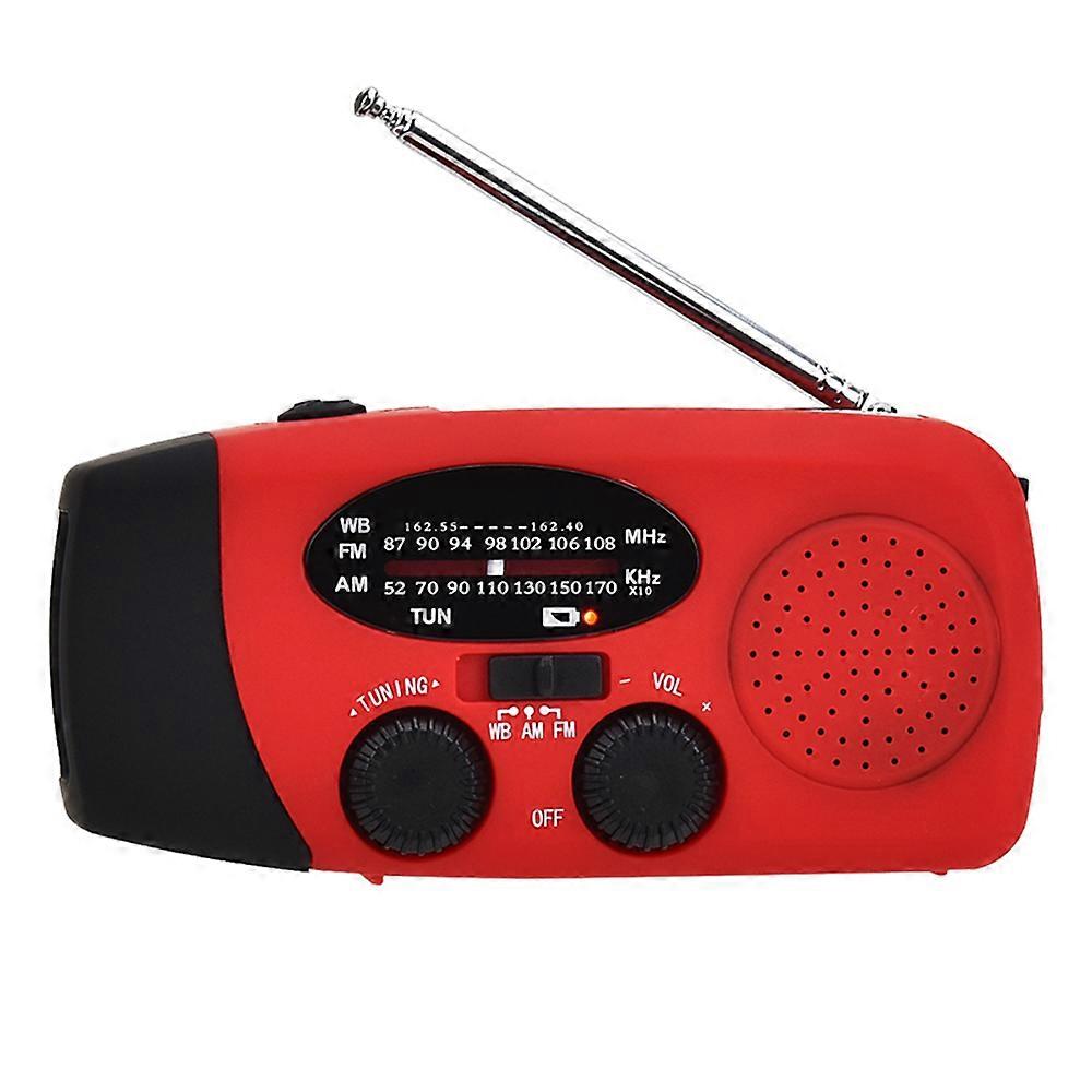 Portable radio with flashlight, solar-powered