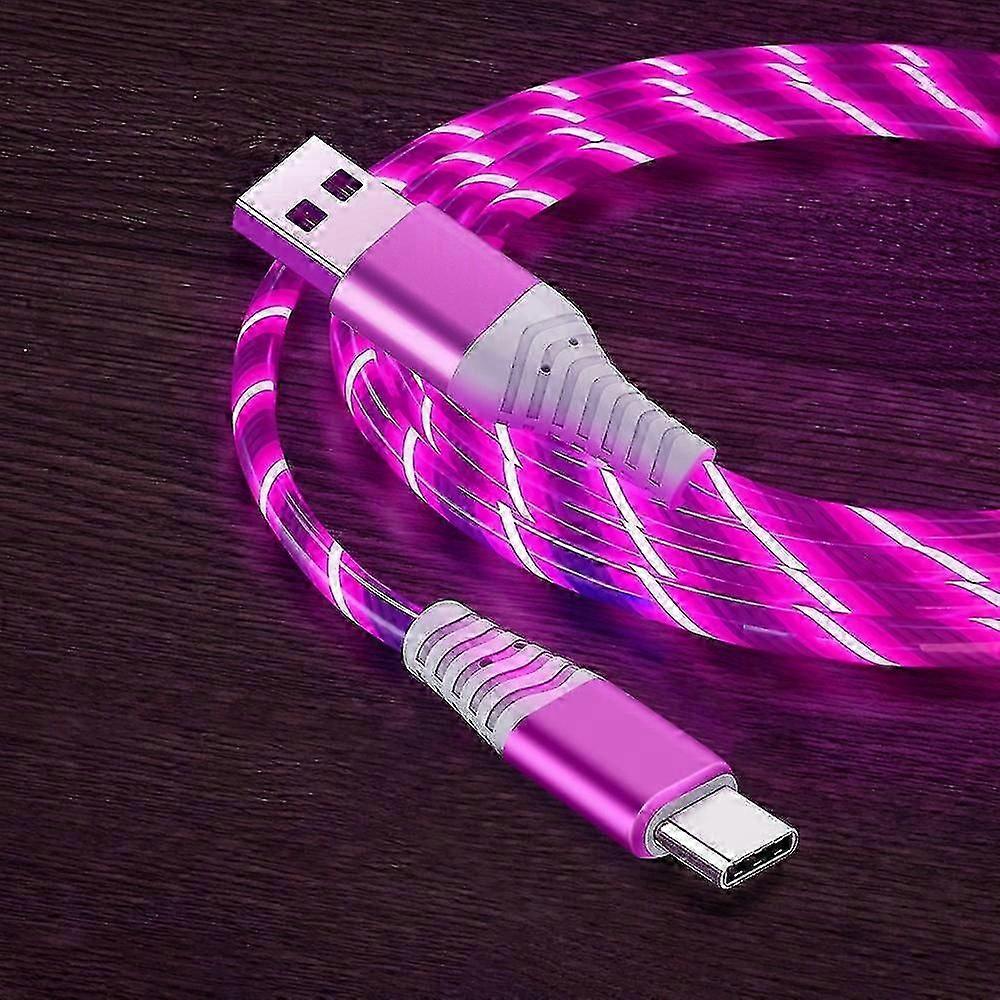 1m Glowing 3A Fast Charging Type-C Cable High-Speed Flowing Streamer Light LED Data Transfer USB Cab