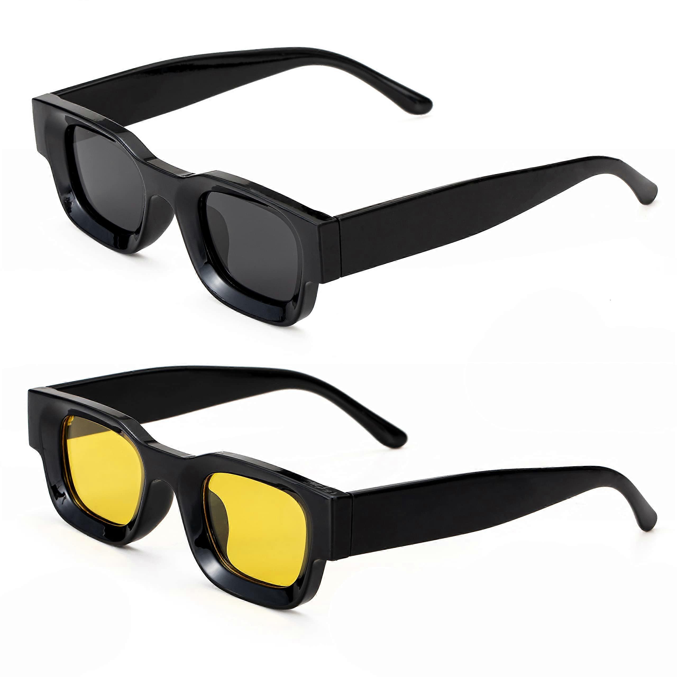 Retro Rectangle Polarized Sunglasses for Small Face Women Men Chunky Square Thick Frame Glasses UV400 Protection