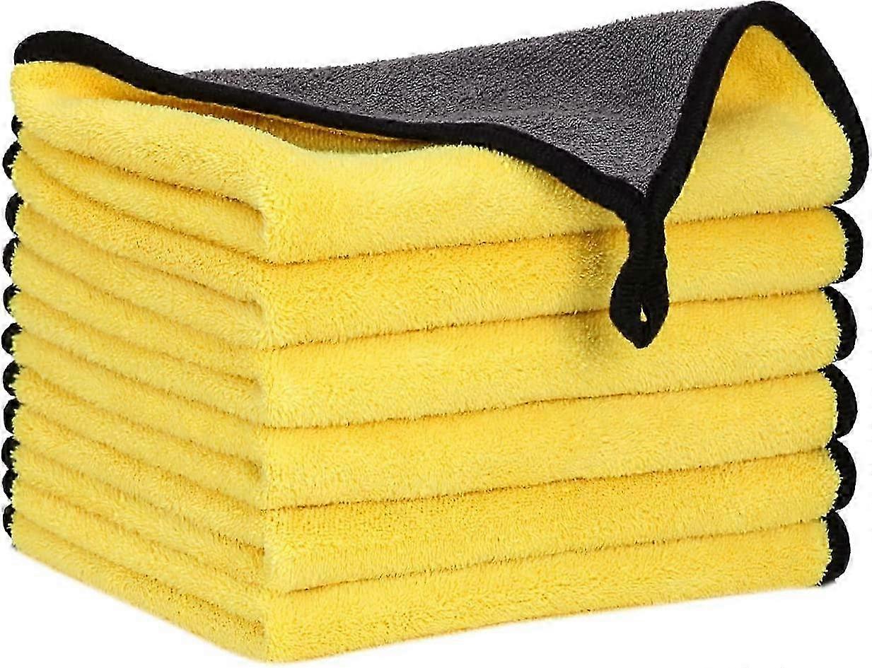 Double-Sided Two-Layer Thickened Microfiber Car Cleaning Cloths in Yellow and Gray with Lint-Free Polishing Detail Processing
