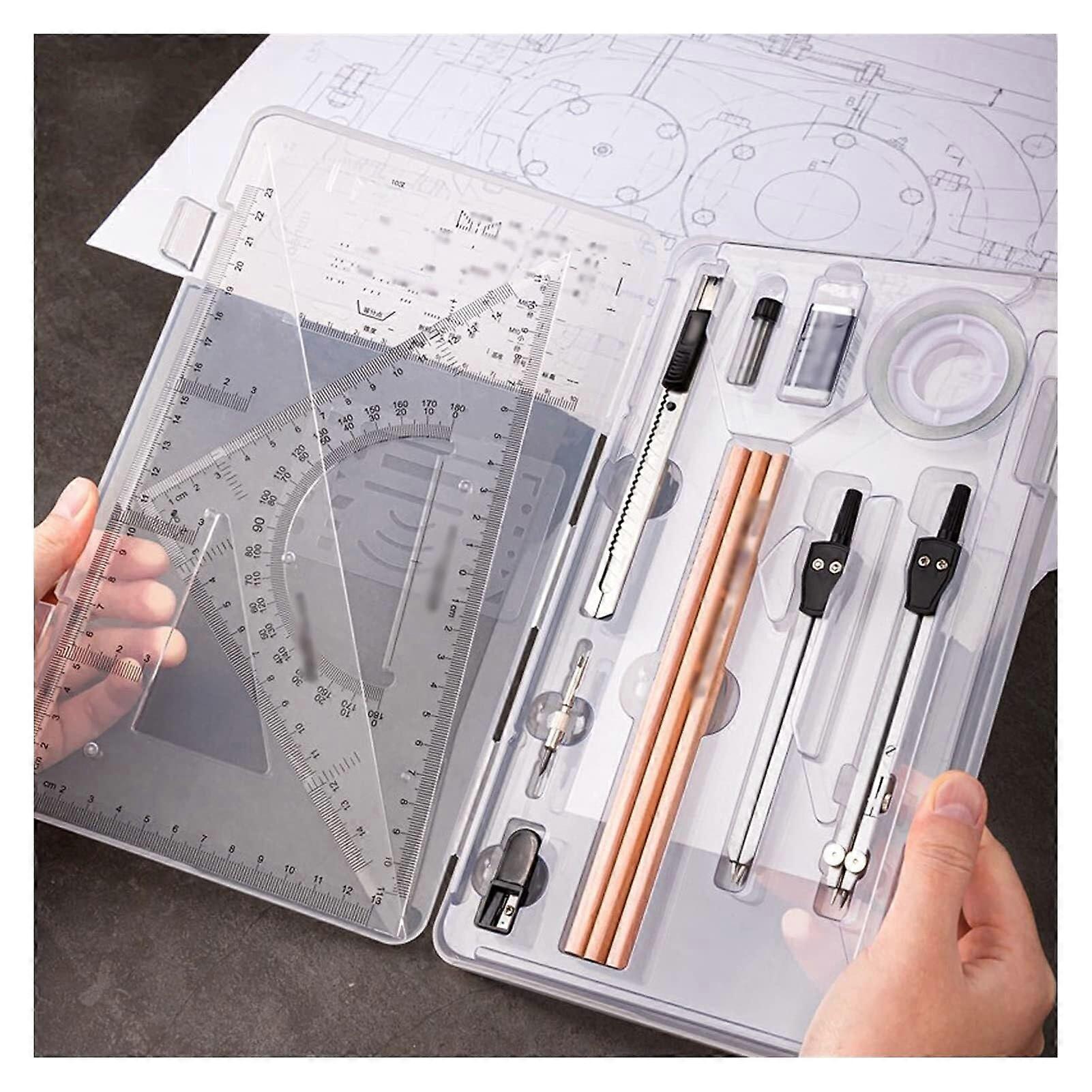 16Piece Compass Set for Geometry – Math Tool Kit with Lead Refills, Protractor, Ruler, Eraser More – for School, Home, and Office Use