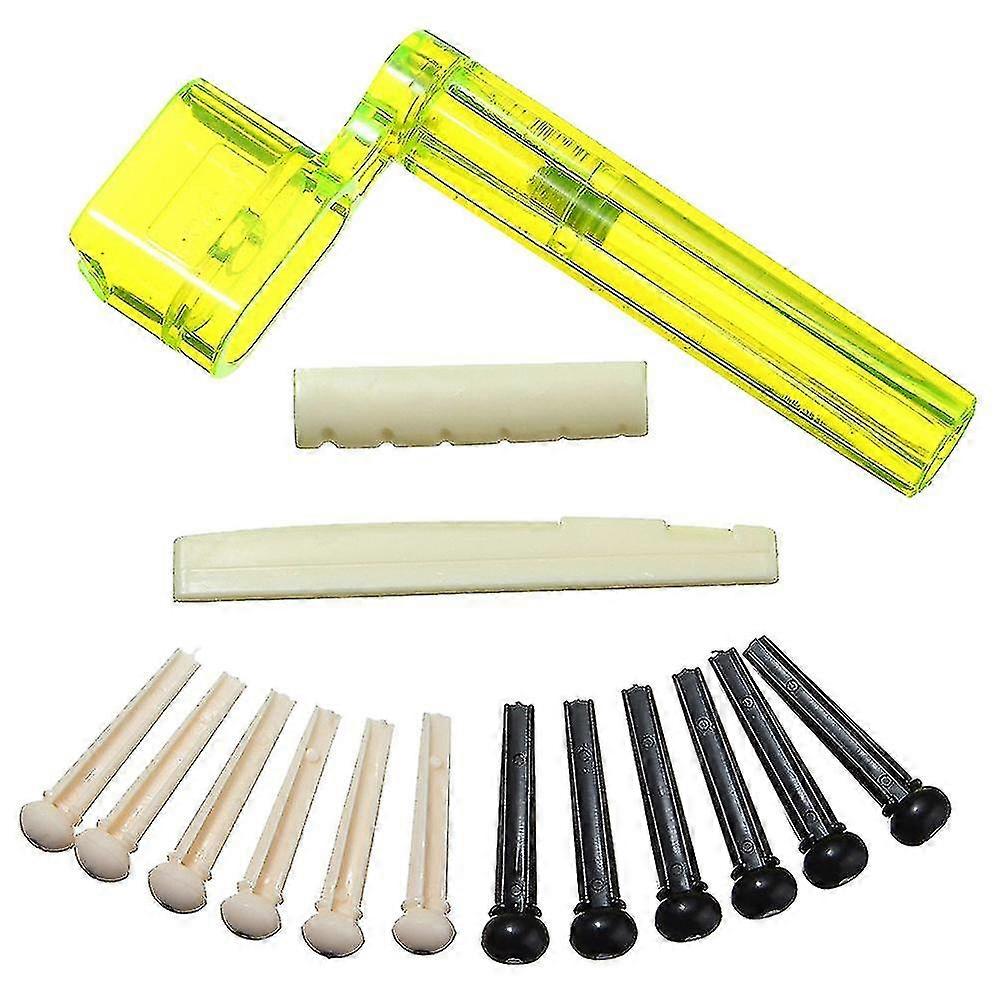 6-String Acoustic Guitar Nut Saddle Set with 2 Winders & 12 Pins - Black/Ivory/Random