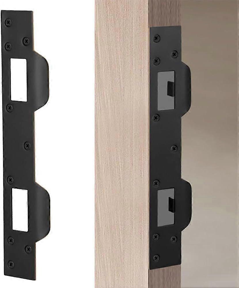 Door Lock Repair Plate, Heavy Duty Double Hole Metal Lock Plate for Door Security Reinforcement (Black)