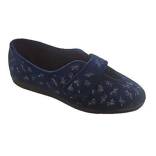 Sleepers Womens/ladies Ivy Floral V Throat Touch Fastening Slippers Navy Blue Womens Slippers