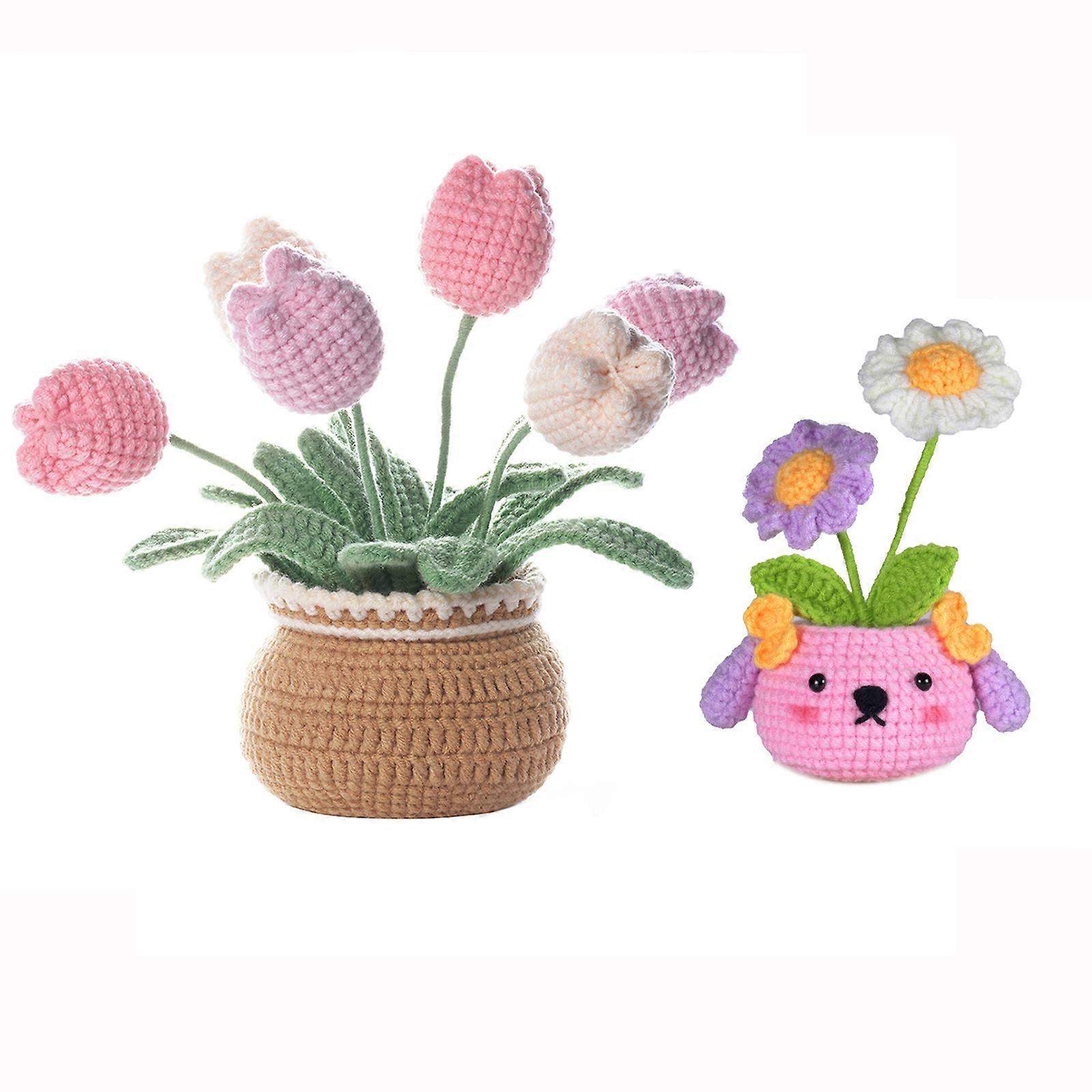 Tulip crochet set, beginner DIY knitting, random colors, creative handmade