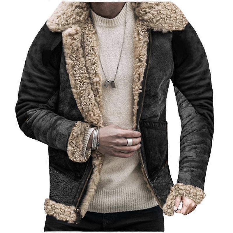 Winter New Fur Integrated Men's Jacket Thickened Imitation Leather Fleece Printed Jacket