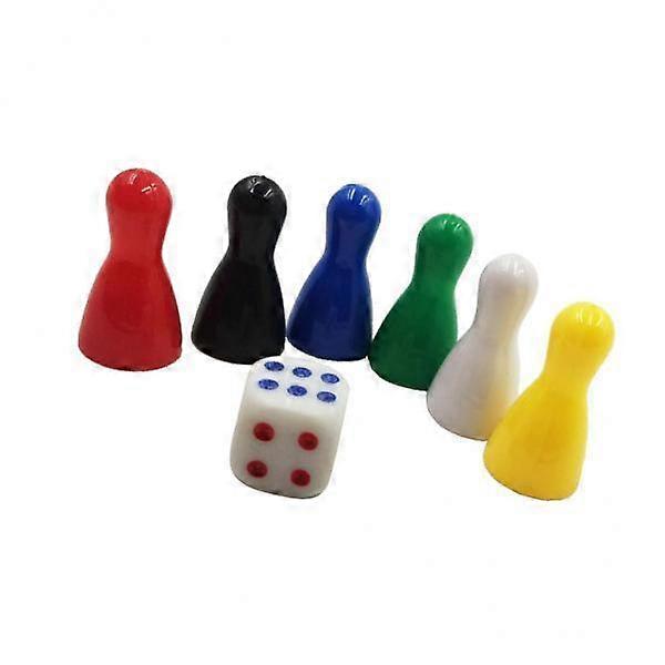 54x Pack of 6 Multi-colored Pawn Pieces with Dice for Board Games,