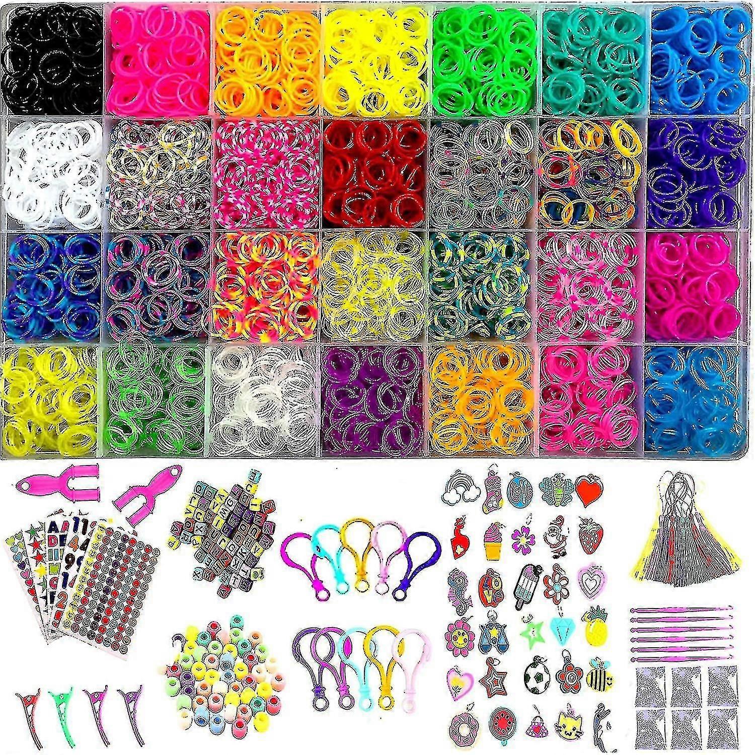 12000 +ブレスレット作成キット、クリスマスクラフトギフトDIYジュエリーアクセサリーセット用のカラフルなゴムバンド