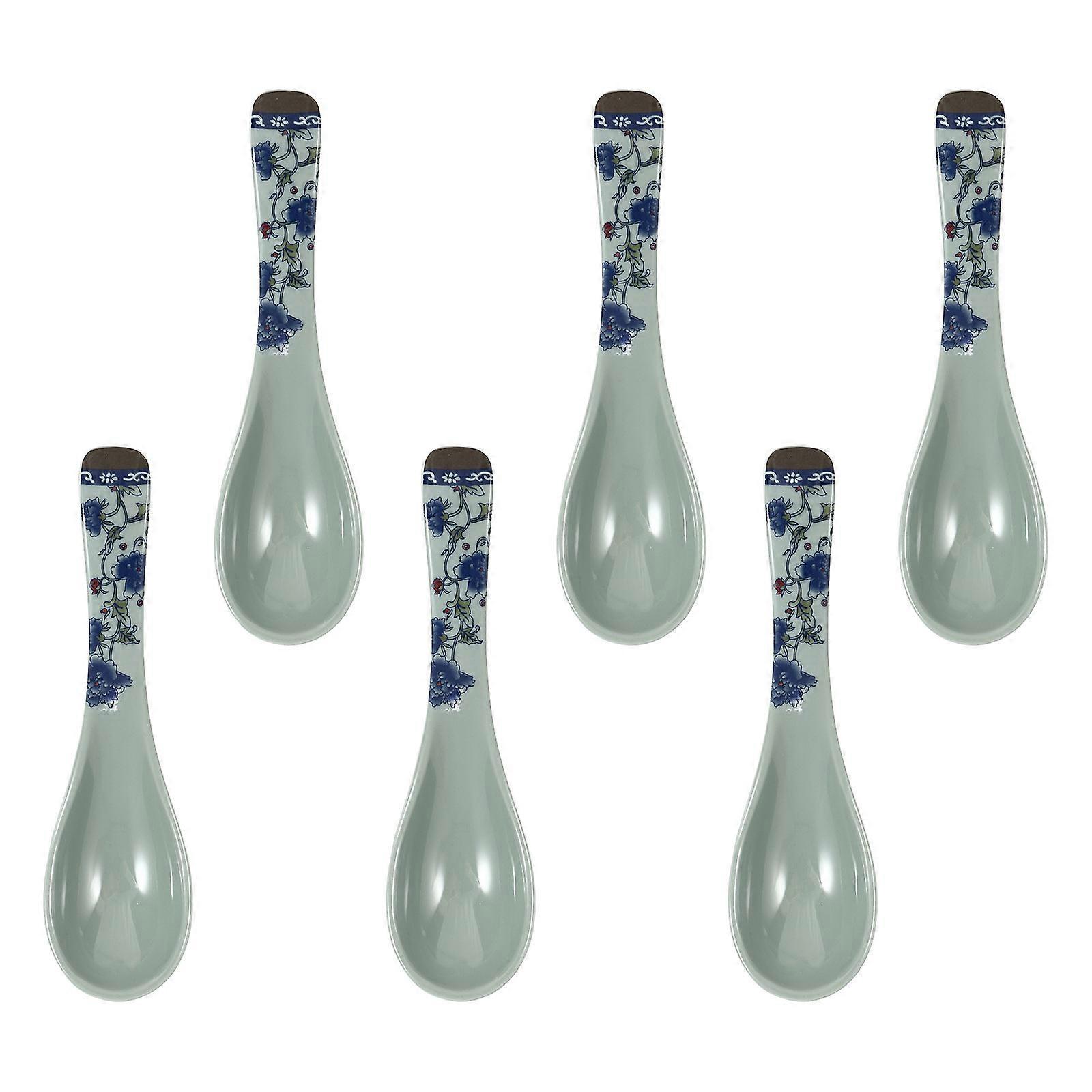 Practical Soup Spoons Household Spoons Blue 14.5X4X1.5CM Easy to Clean 6Pcs