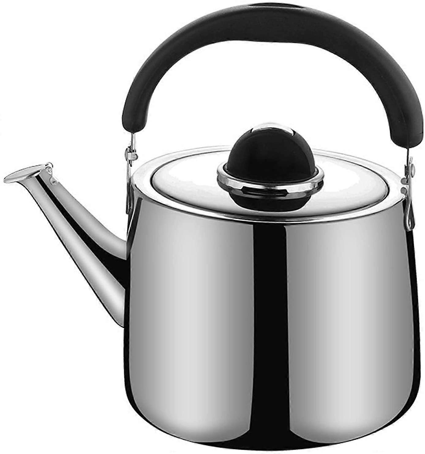 Induction Whistling Kettle 4L - Lightweight Durable Camping Kettle for Gas & Wood Stoves, Silver with Folding Handle