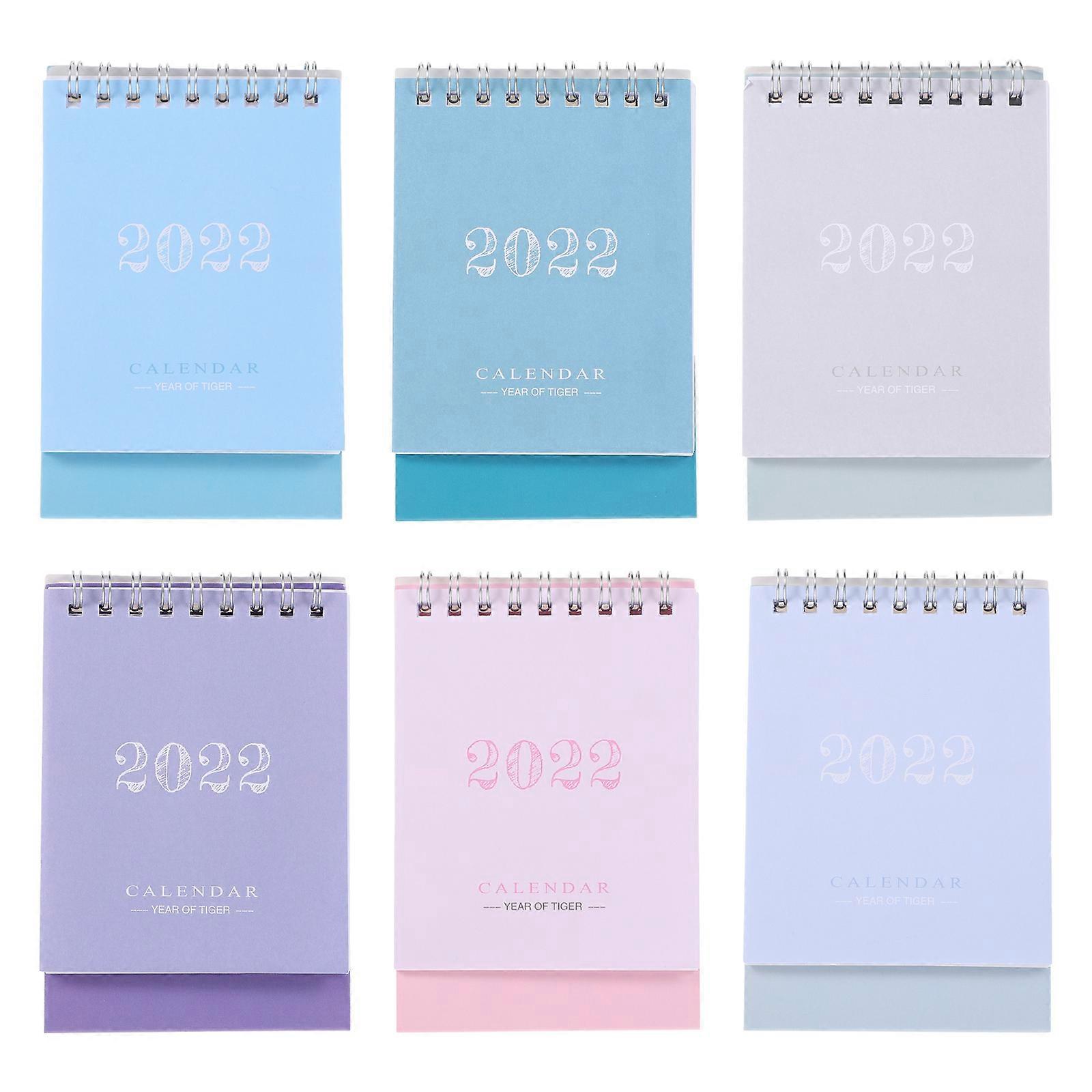 Monthly Calendar Small Desk Calendar Fresh and Concise Style 2022 Triangular Structure Paper Date Display 6Pcs