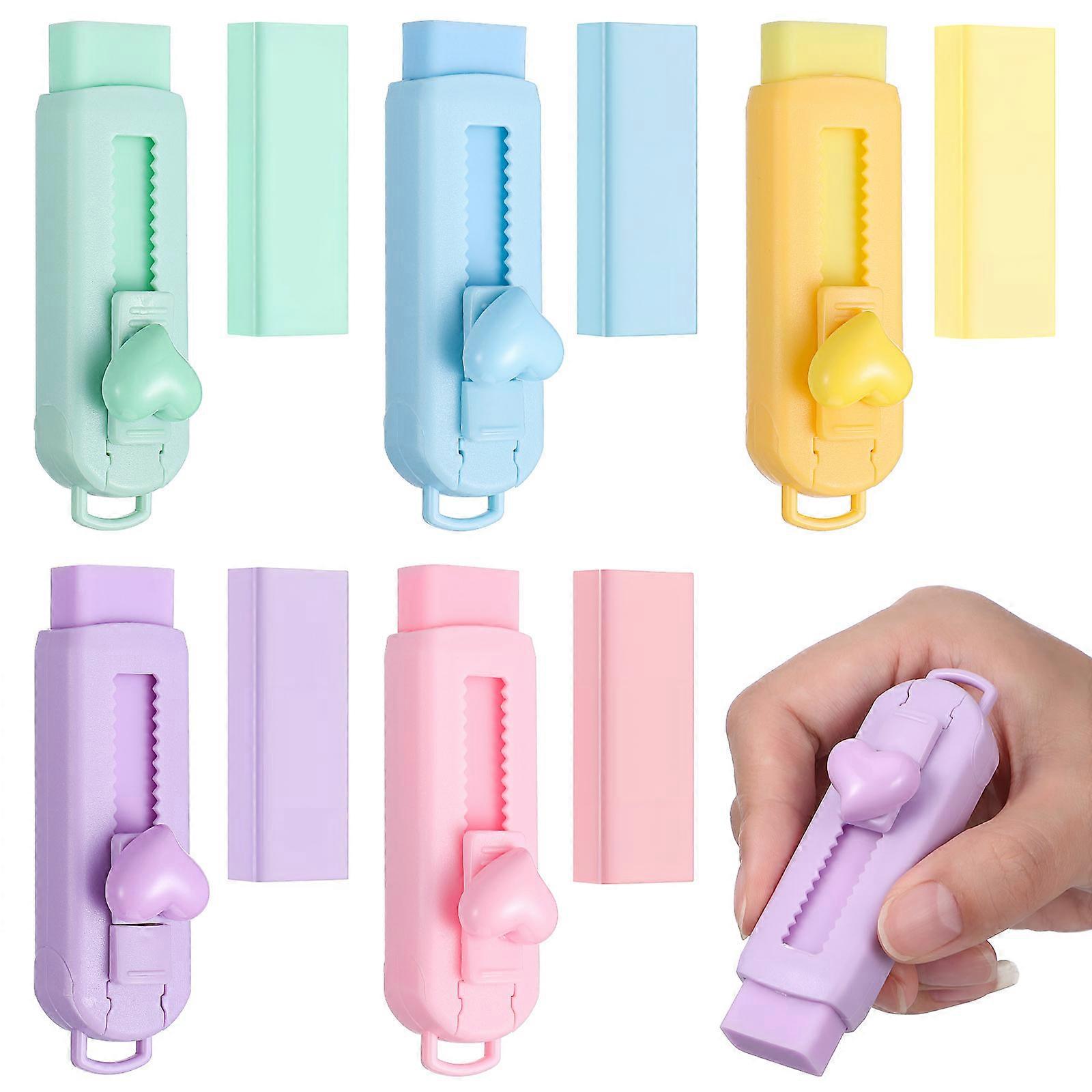 5 Pack Retractable Pencil Erasers with Covers – Smooth, Fast Erasing & Portable Rubber Erasers in Cute Design for Students and Classroom Use