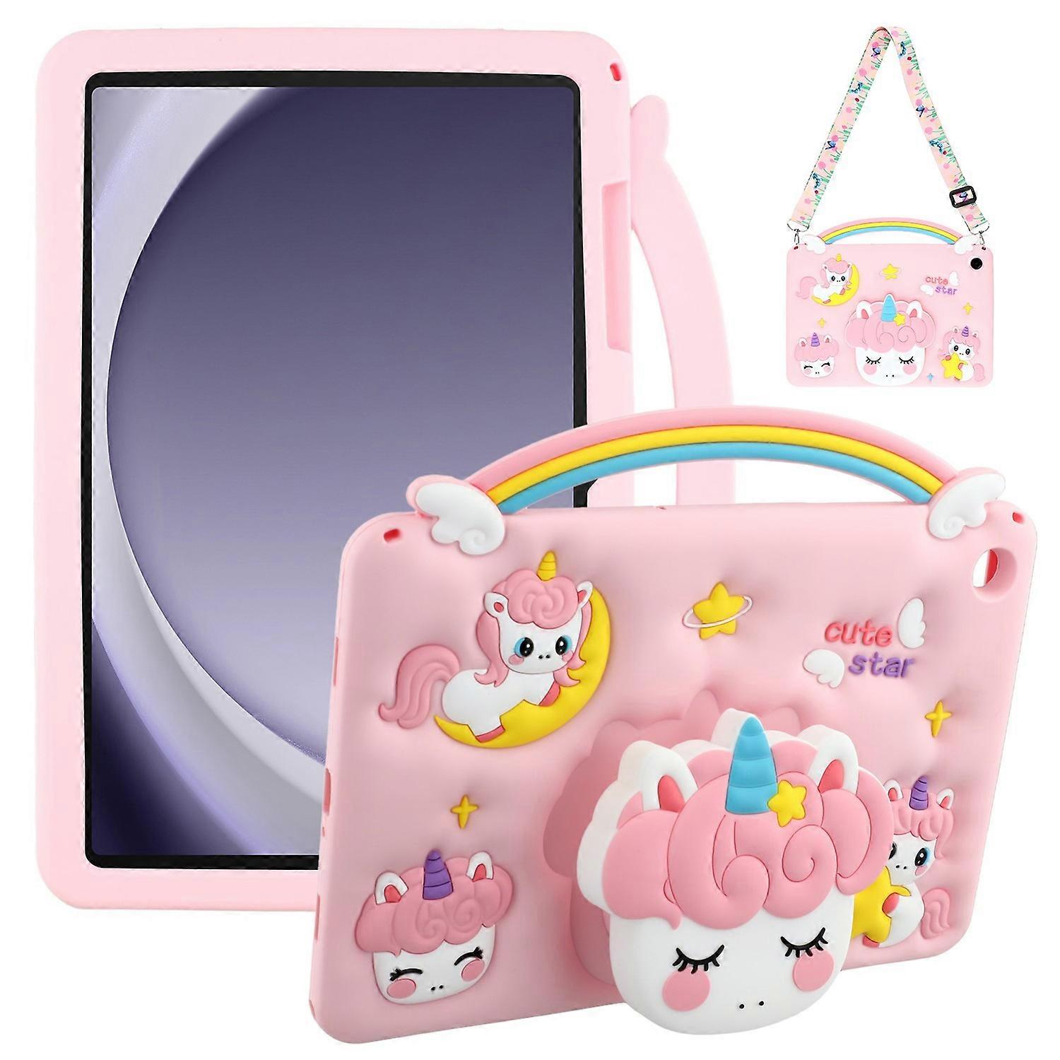 Para Samsung Galaxy Tab A9+ Capa com Suporte Retrátil Unicórnio Capa de Silicone para Tablet