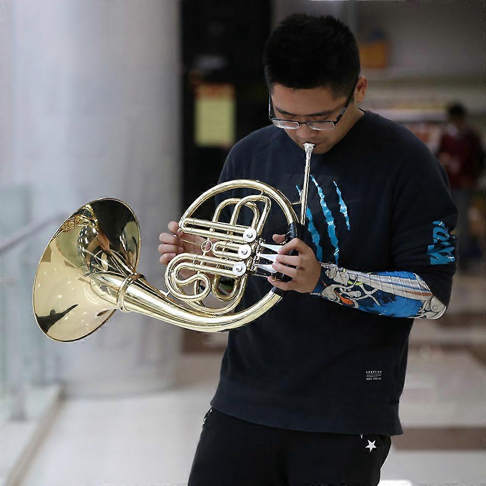 Sib cor français simple 3 touches en laiton laqué or Instrument à vent à une rangée de cor français fendu avec embouchure en cupronickel Étui de transport