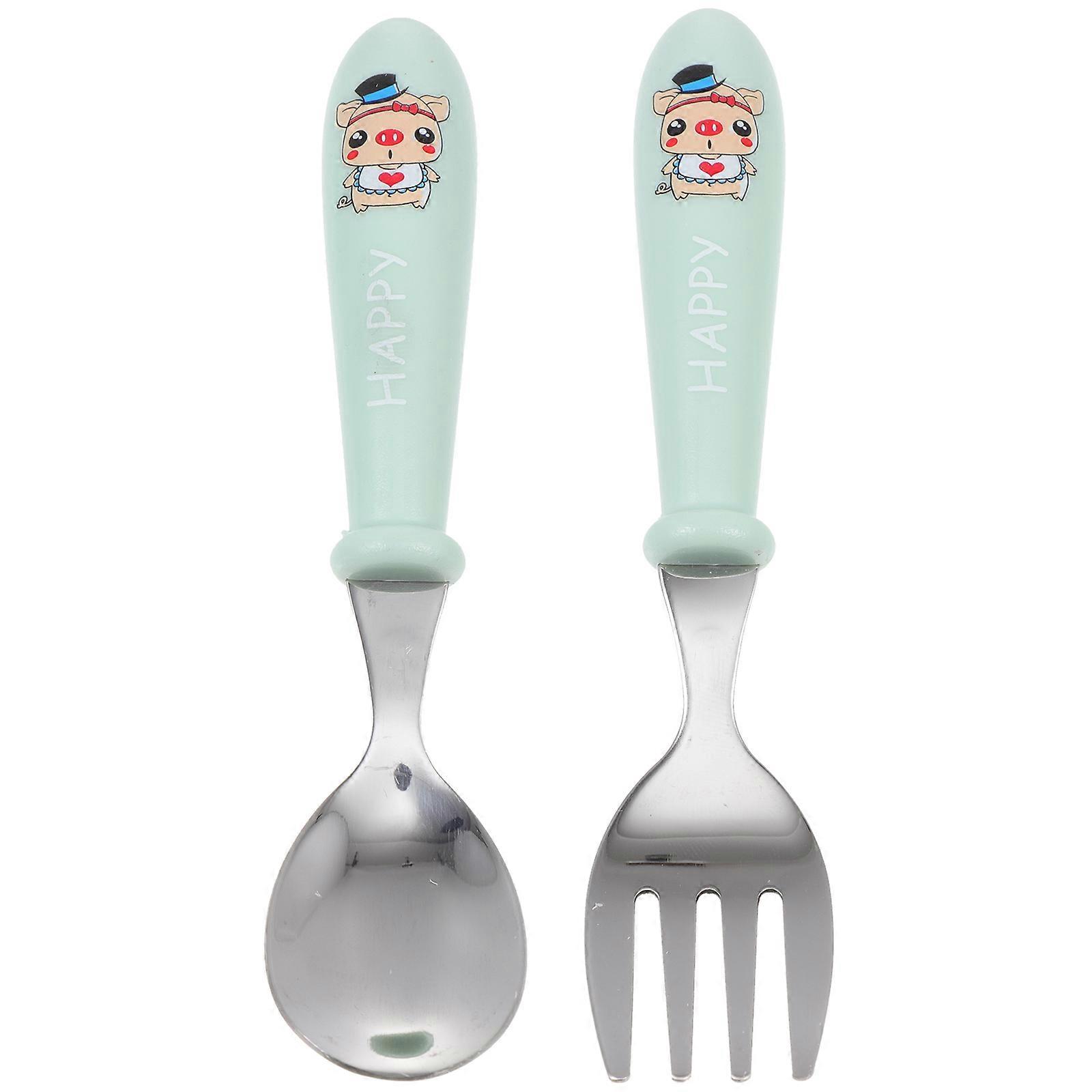 Infant Utensils Fork Child Fork Spoon Children Daily Use Round Edges Green 13X3X1.5CM Easy to Clean 1Set