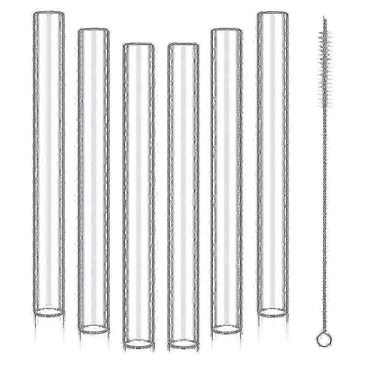 Set of 6 4-Inch Transparent Borosilicate Glass Tubes with 12mm Outer Diameter and 8mm Inner Diameter, 2mm Thickness, Includes Cleaning Brush