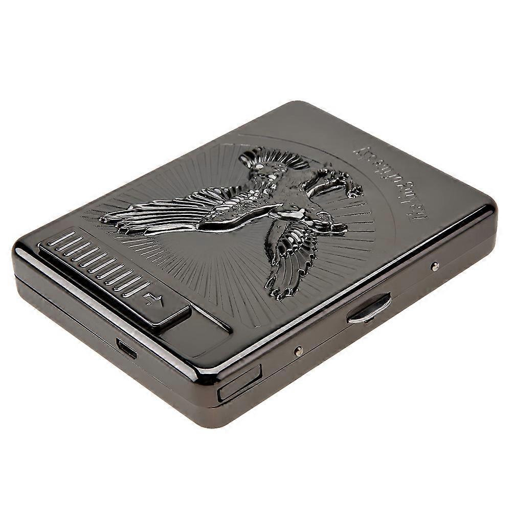 2 in 1 Metal Cigarette Case with USB Rechargeable Electric Cigarette Lighter (Black Eagle)