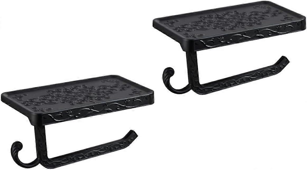 Stark 2 Sets Paper Towel Holder Wall Mounted Paper Towel Holder Carved Paper Towel Dispenser Made of All Black Aluminium