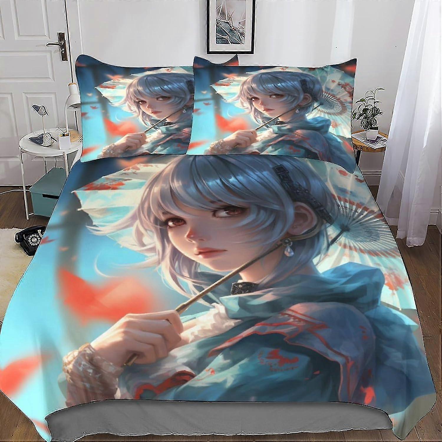 Anime Cartoon Bedding Comforter Cover Set - Trendy Microfiber with Hidden Zipper Closure, 3-D Print, 3-Piece Set with Pillowcases