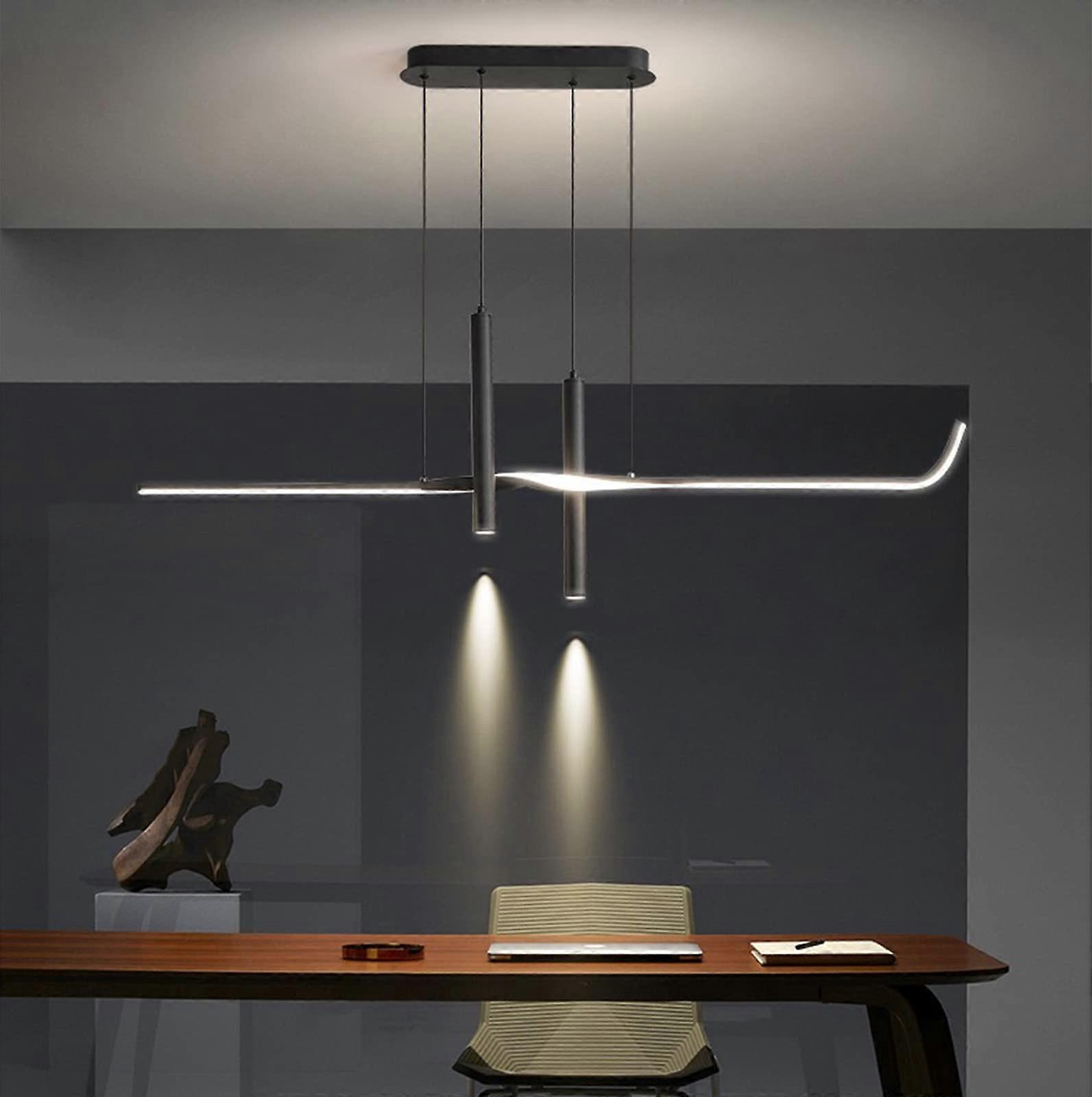 Dimmable LED Black Pendant Light Height Adjustable Chandelier (Black, L120cm)