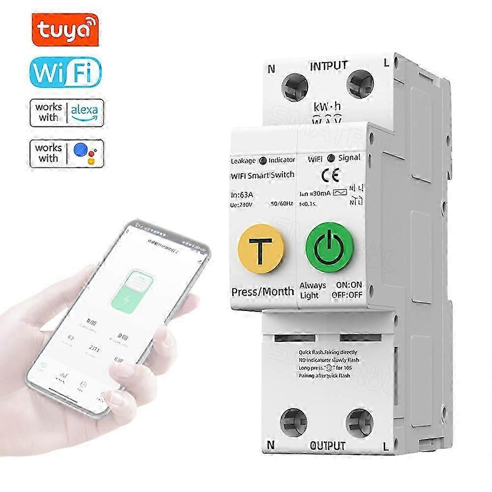 Tuya WiFi Intelligent Automatic Reclosing Protector Multifunctional Current Voltage Monitoring Power Meter Protections Values Settable Mobilephone APP