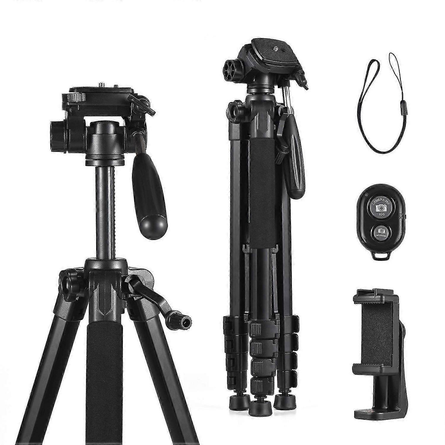 Andoer 1.88M/74in Photography Tripod Camera Tripod Stand Aluminum Alloy 360 Rotatable 5kg/11lbs Load Capacity 1/4 Inch Screw Connection with Phone Cli