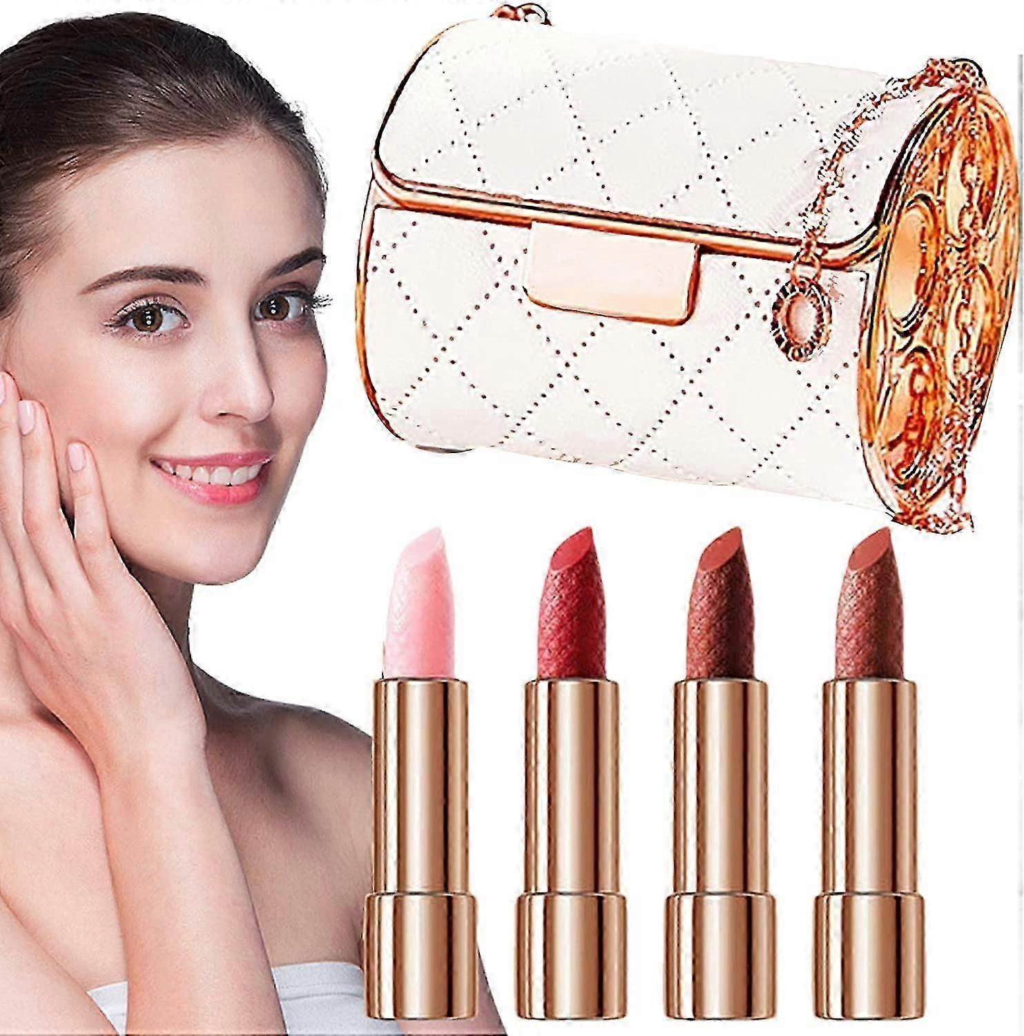 Velvet Matte Lipstick Set, Non-stick Moisturizing Matte Lipstick with Glamorous Chain Pouch for Wome