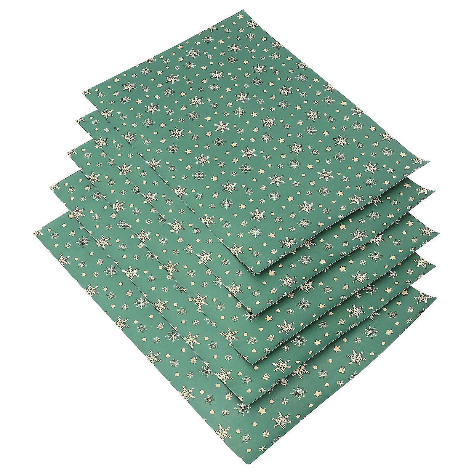 Christmas Gift Wrappers in Green Kraft Paper for Decoration with Lovely Patterns and Free Cutting 5 Sheets