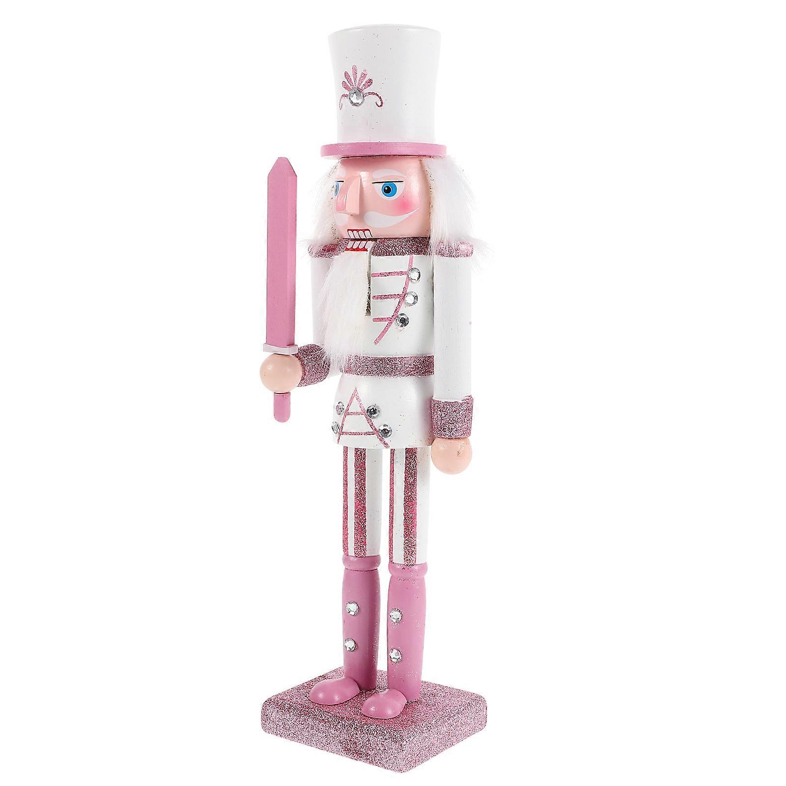 Pink Nutcracker Figurine, Christmas Soldier Table Decoration, Wooden Xmas Desktop Ornament for Festival Party Favor (30cm)