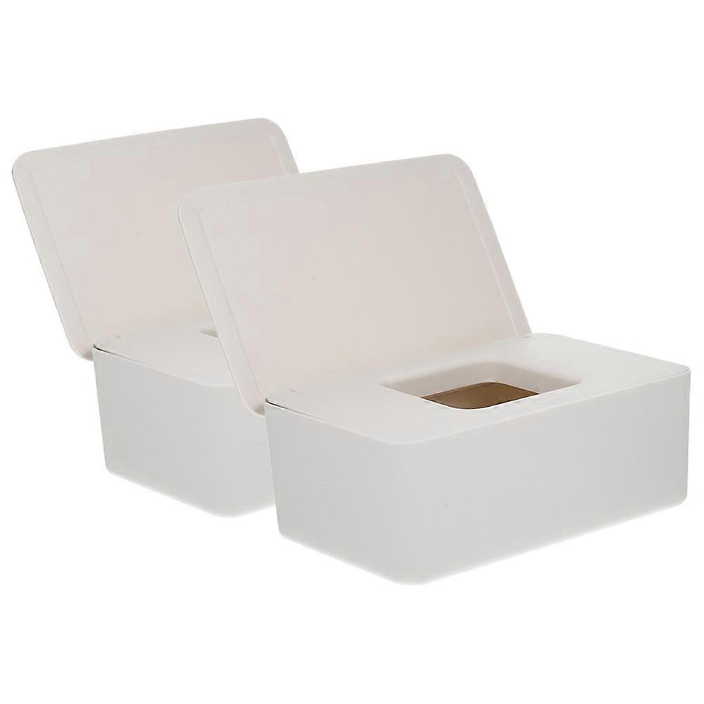 Wipe Dispenser Tissue Box Holder Refillable Wipe Case for Home Use White 2Pcs