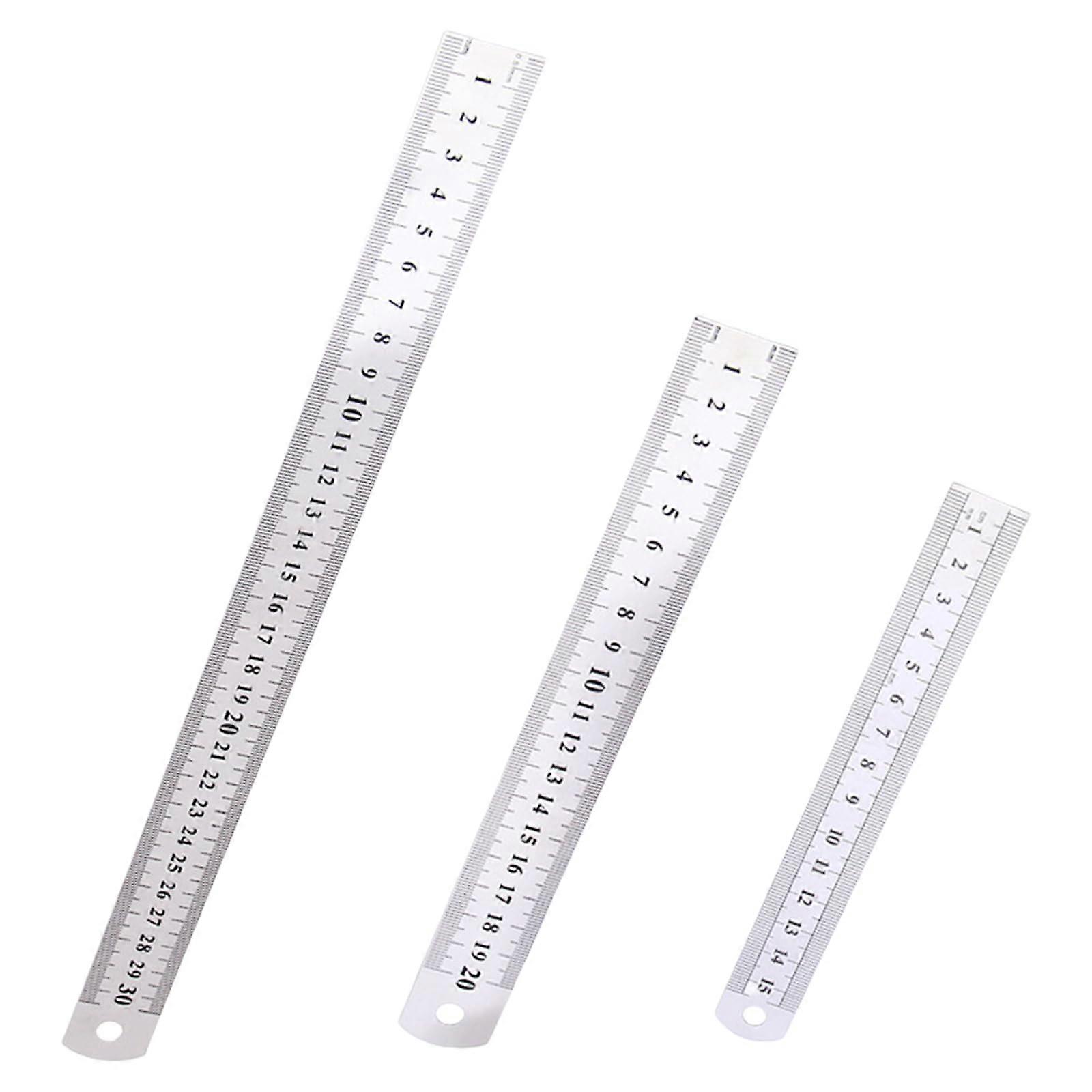 3 PCs Metal Ruler Measuring Tool Stainless Steel Ruler With DualSided Scale For Students