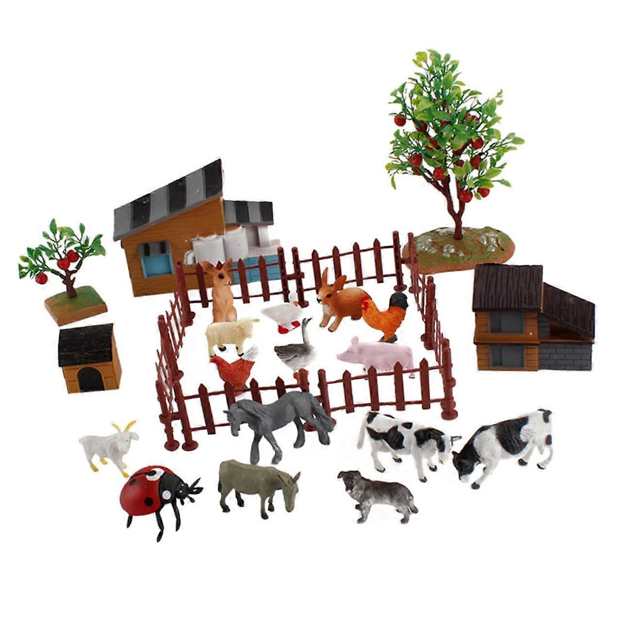 Mini farmhouse accessories – 1 set/28piece playset with farm animal figures – children's farm model toy set for imaginative play