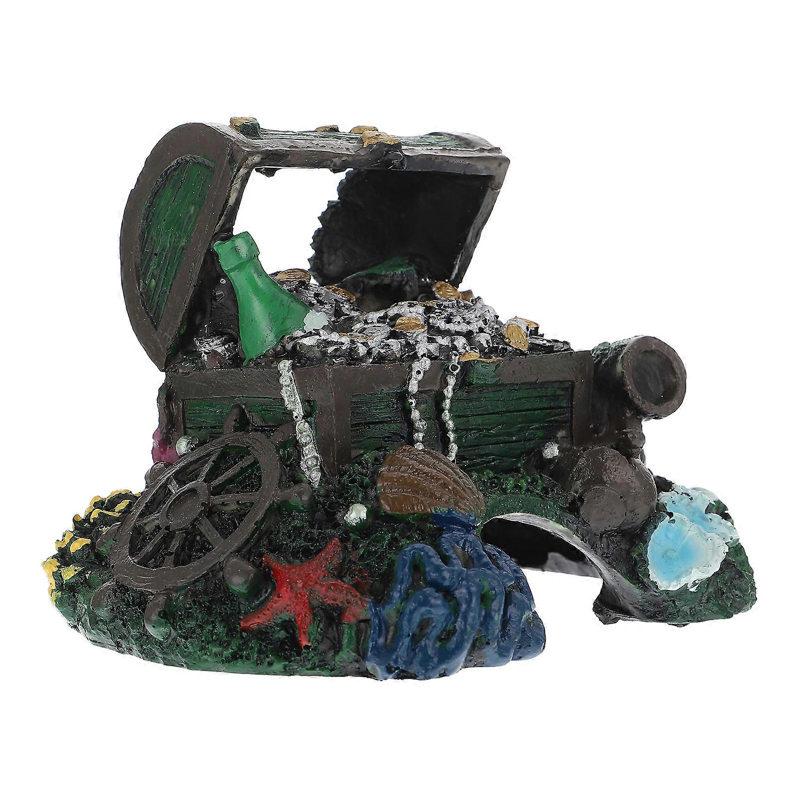 Aquarium Treasure Chest Decorative Adornment Resin Material Hideout for Minnows 5.89X4.72X4.32inch 1Pack