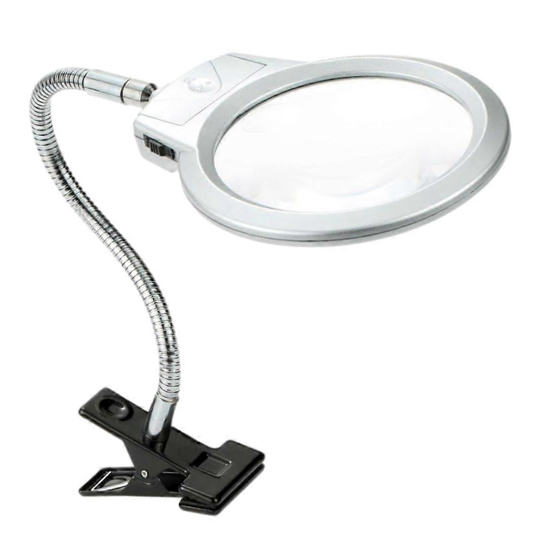 LED Illuminating Magnifying Lamp Clip with Metal Hose (No Battery)