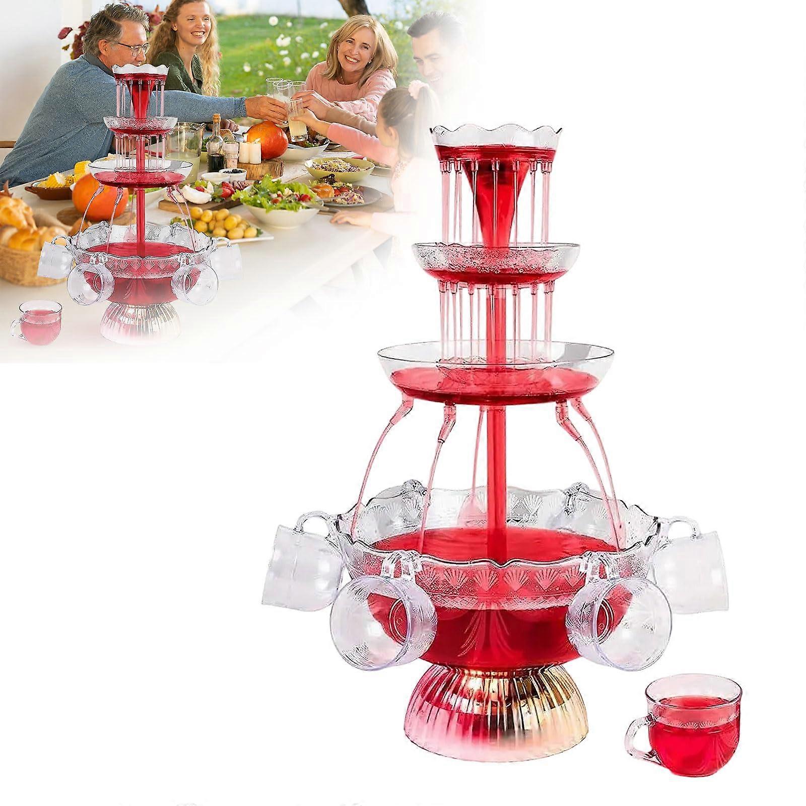 3Stage Clear Party Fountain, 4 L Drinks Fountain with 5 Reusable Cups, LED Base