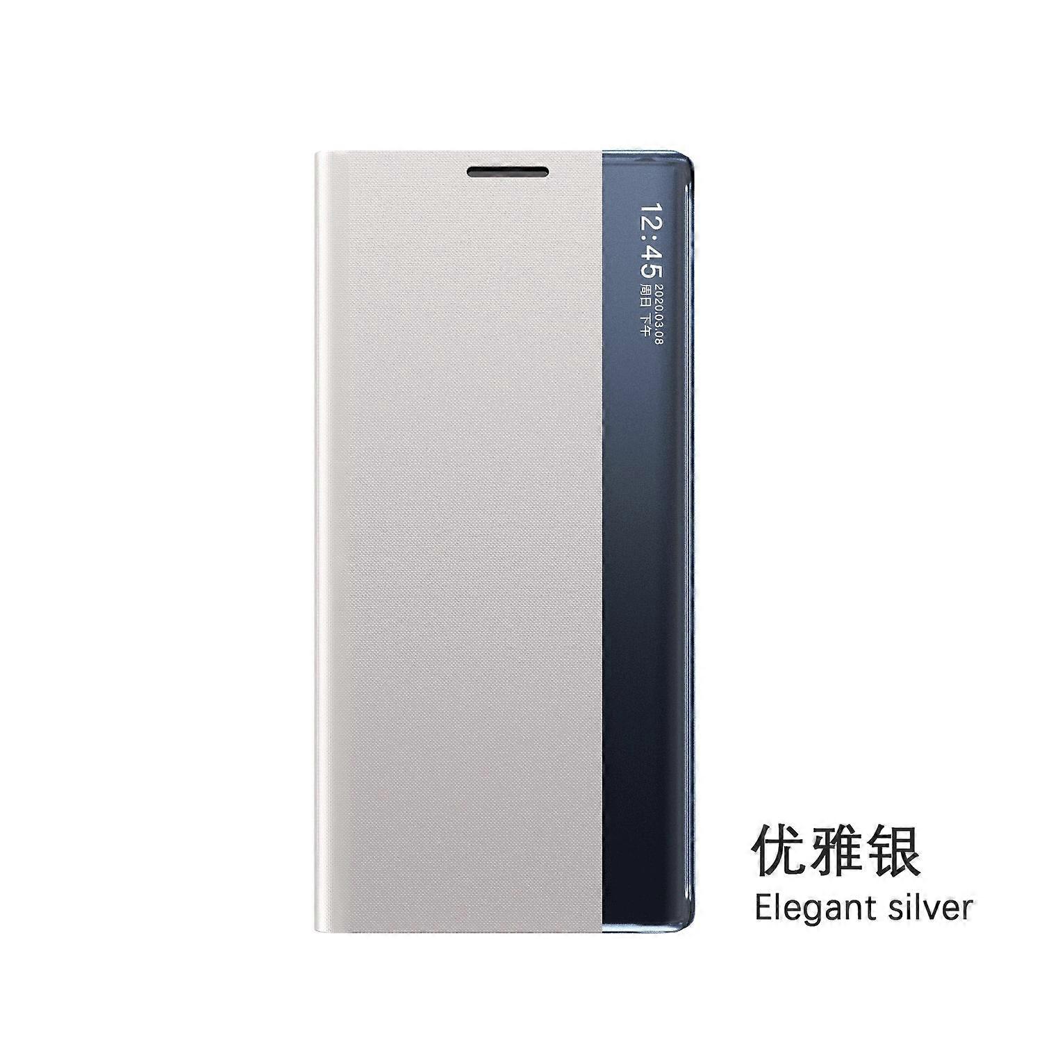 Case for Samsung S24 FE silver window leather smart magnetic mirror 