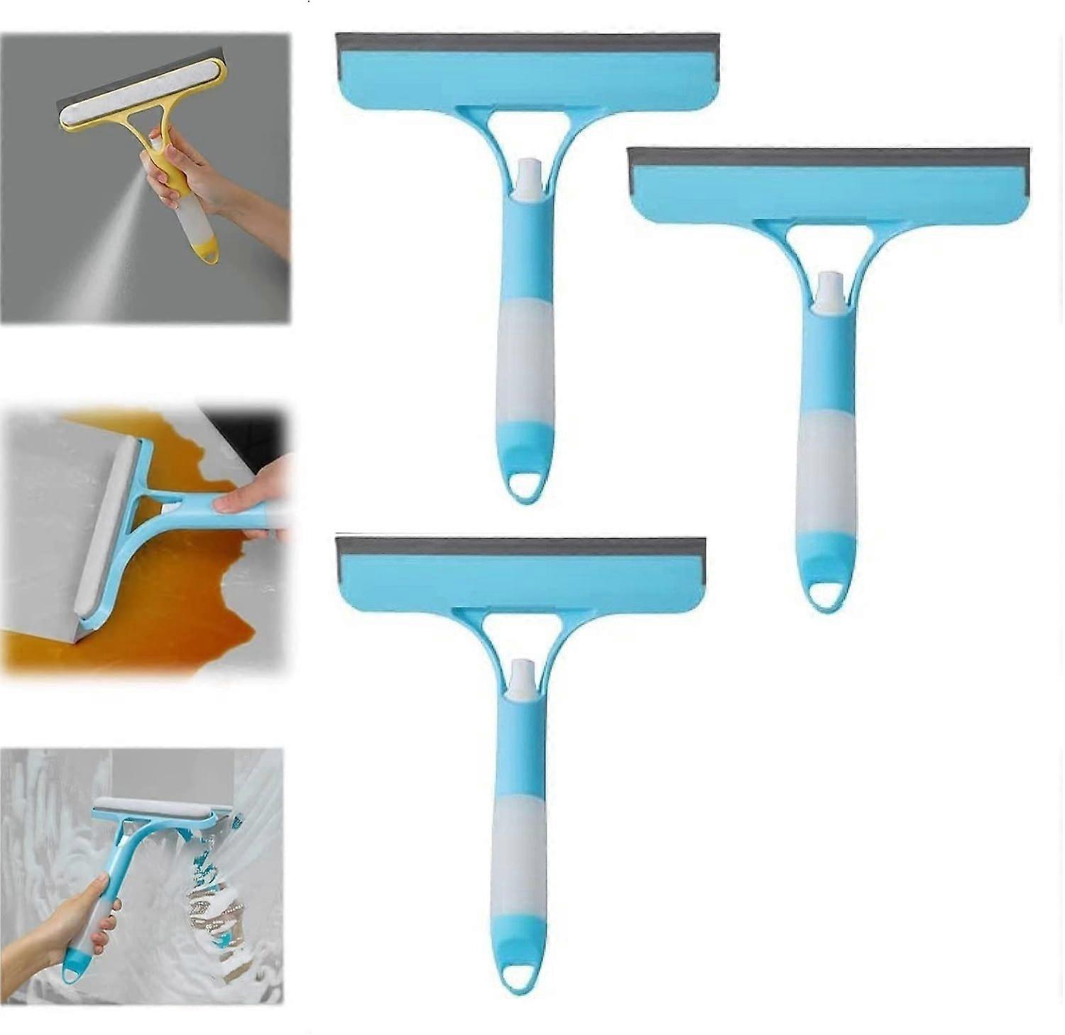3 in 1 Window Cleaning Tool for Car Indoor Outdoor High Windows, Window Squeegee Cleaner Tool with Spray Bottle, Window Wiper Silicone Cleaner Brush S