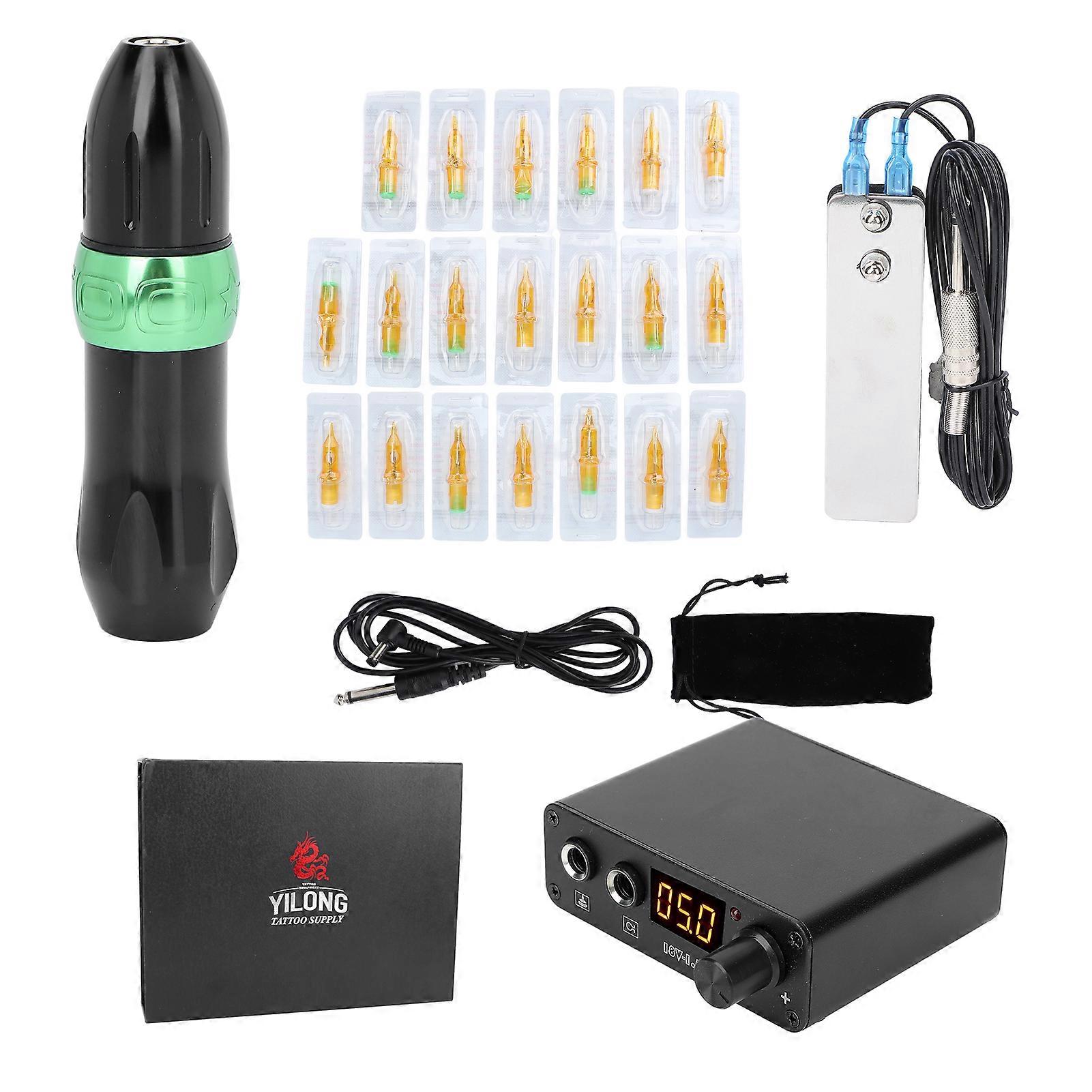Professional Tattoo Pen Machine Set Cartridge Needles Power Supply Foot Pedal Complete Tattoo Kit 100‑