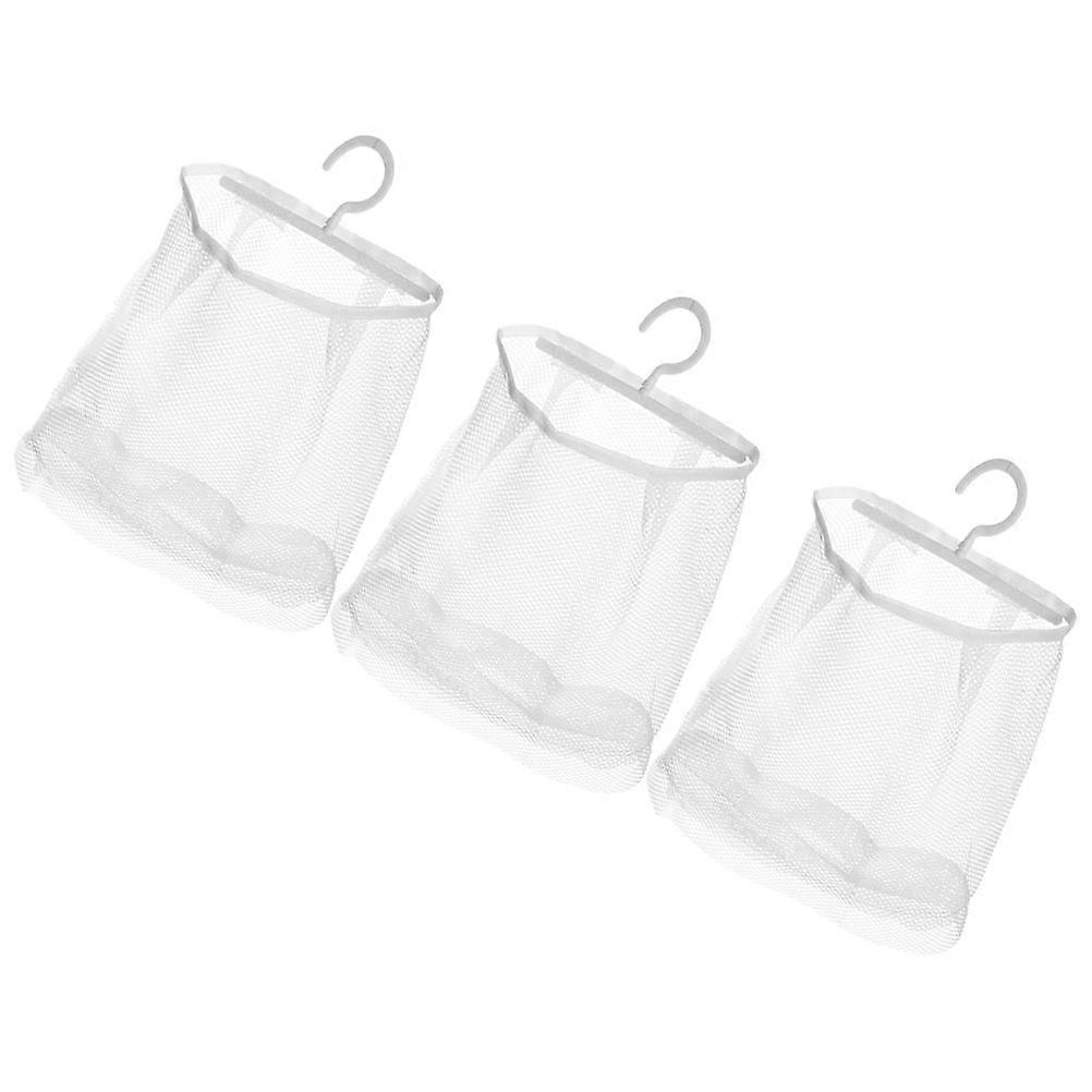 White Mesh Storage Pouch for Toys and Laundry with Hooks Multifunctional Breathable Hamper for Kitchen Bathroom Use 3pcs