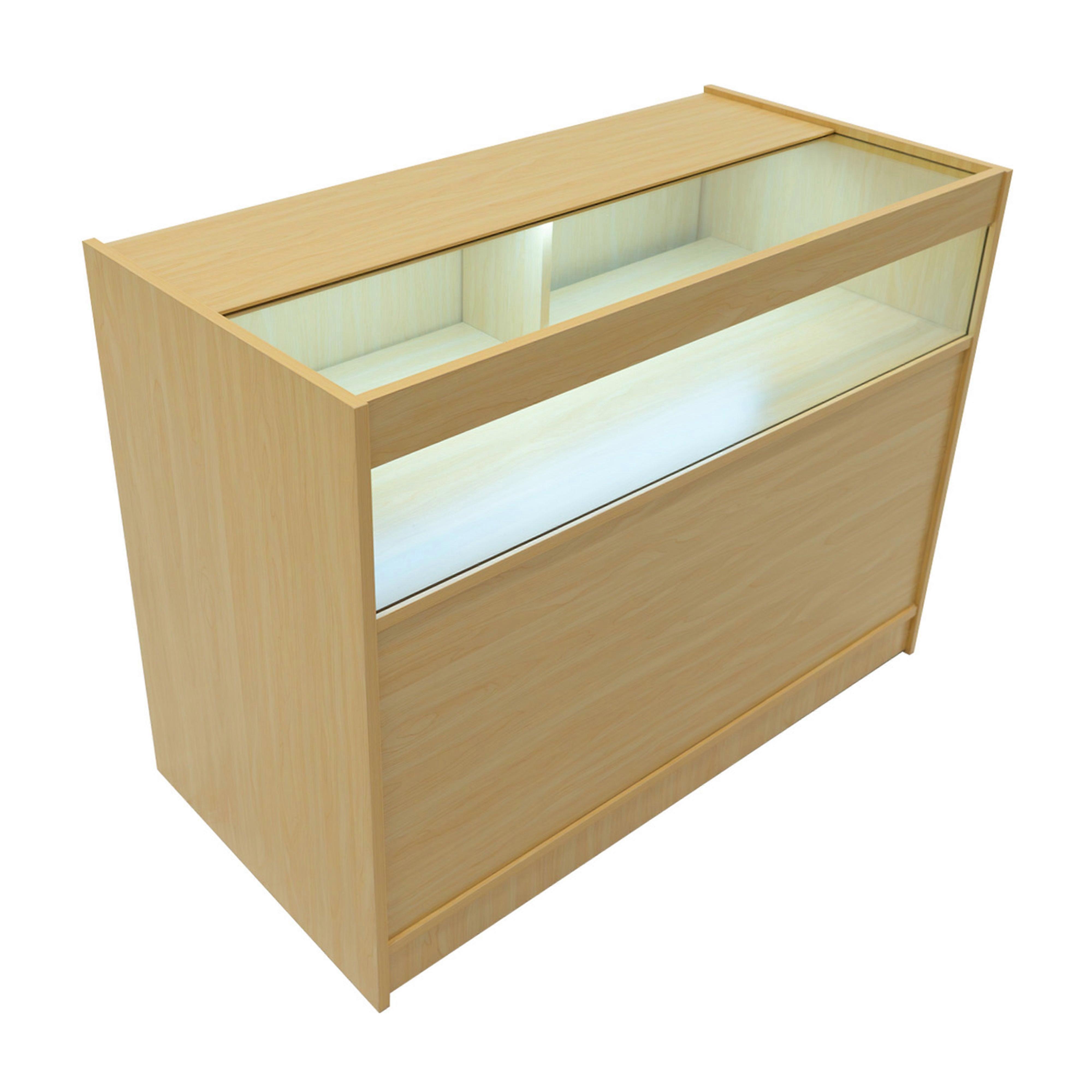 Maple Shop Counter LED Light B 1200mm Lockable Sliding Doors 2 Keys Retail Storage Unit Display