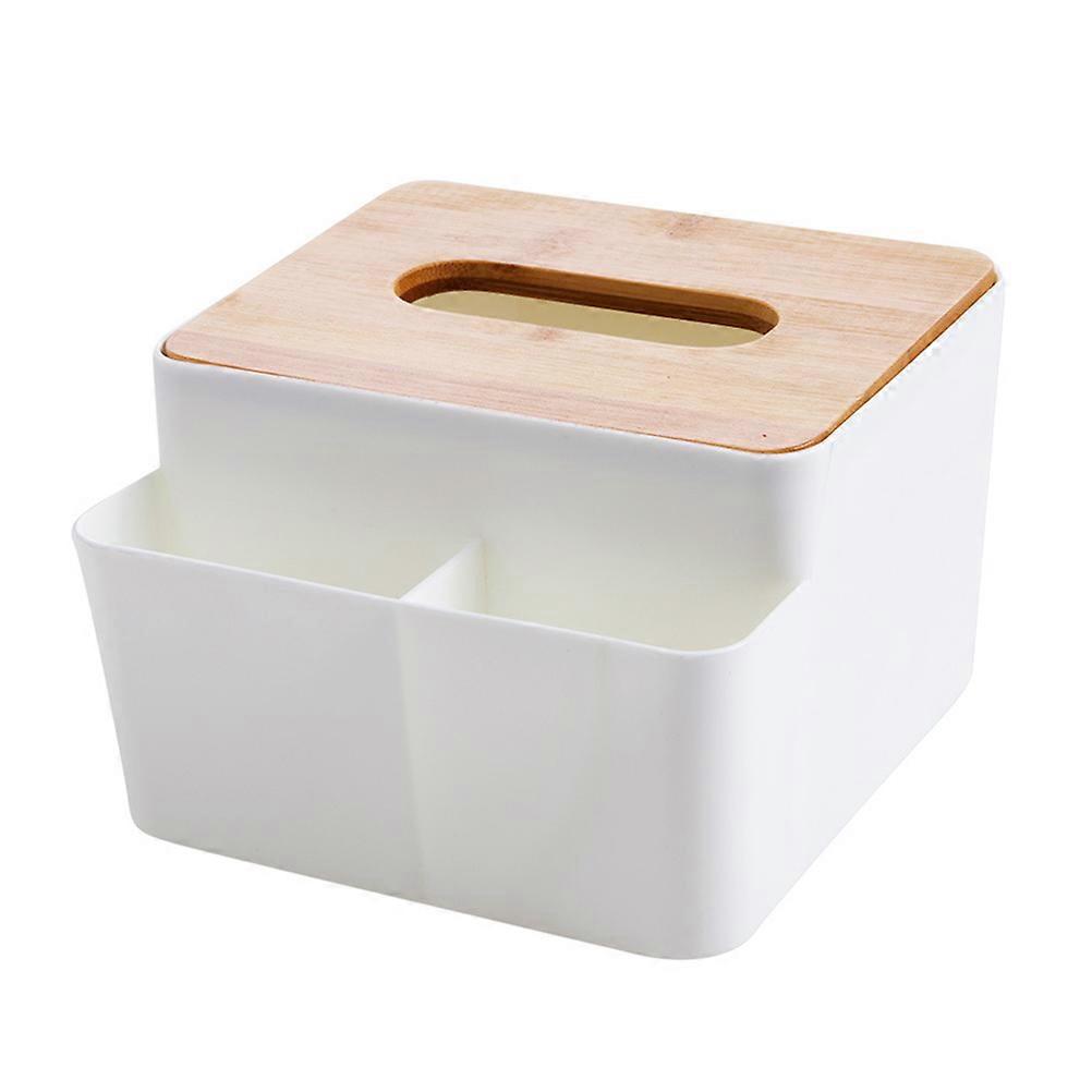 White Plastic Tissue Box with Wooden Lid for Holding Tissue Perfect for Any Room Lightweight and Portable 7.5 x 4.5 x 3.5 Inches