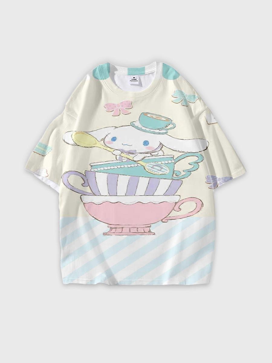 T-shirt round neck Cartoon Pattern loose short sleeve E2608