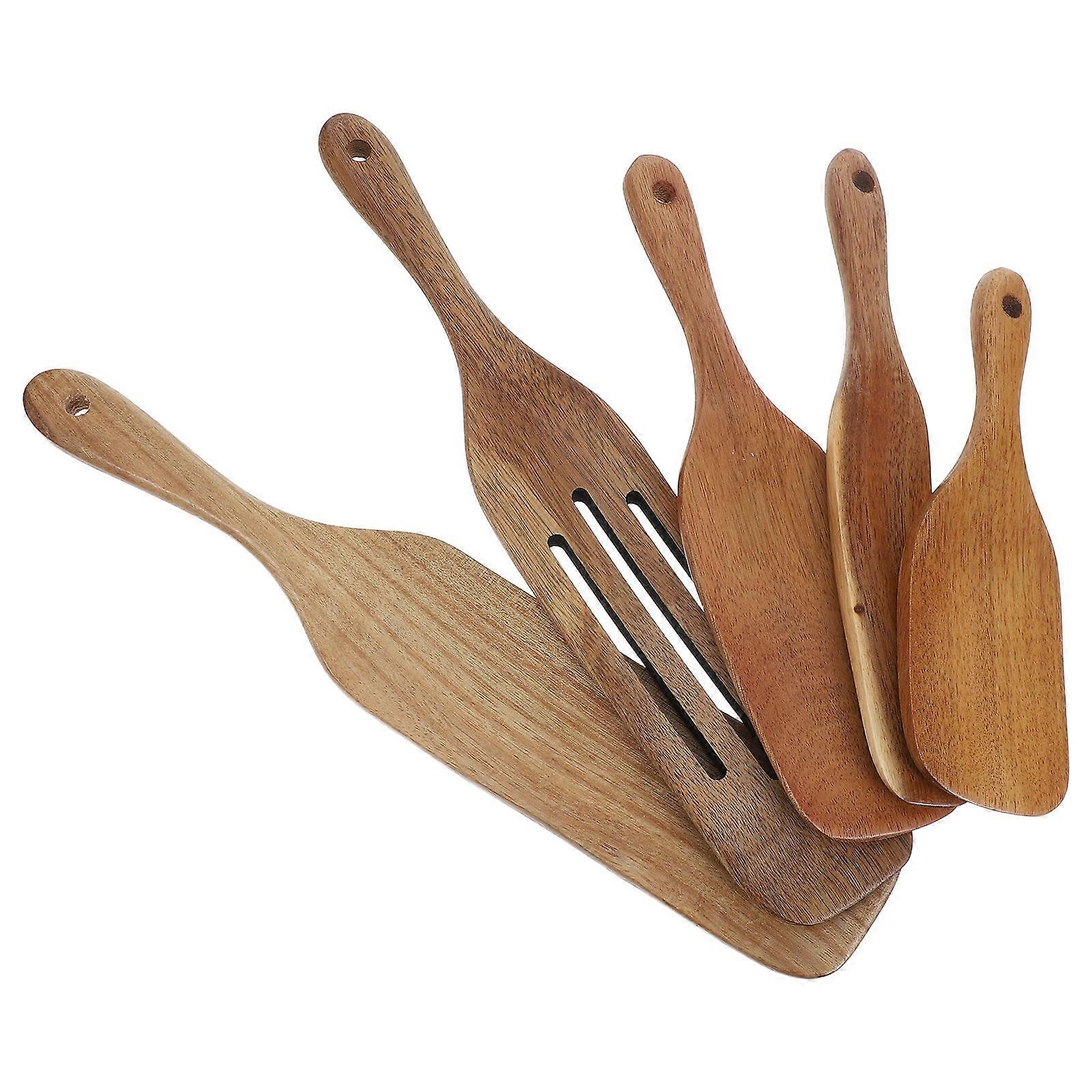 Teak Wood Baking Accessories Paddle Turner For Experienced Chefs Rustic Charm Non-Toxic Material 5Pcs