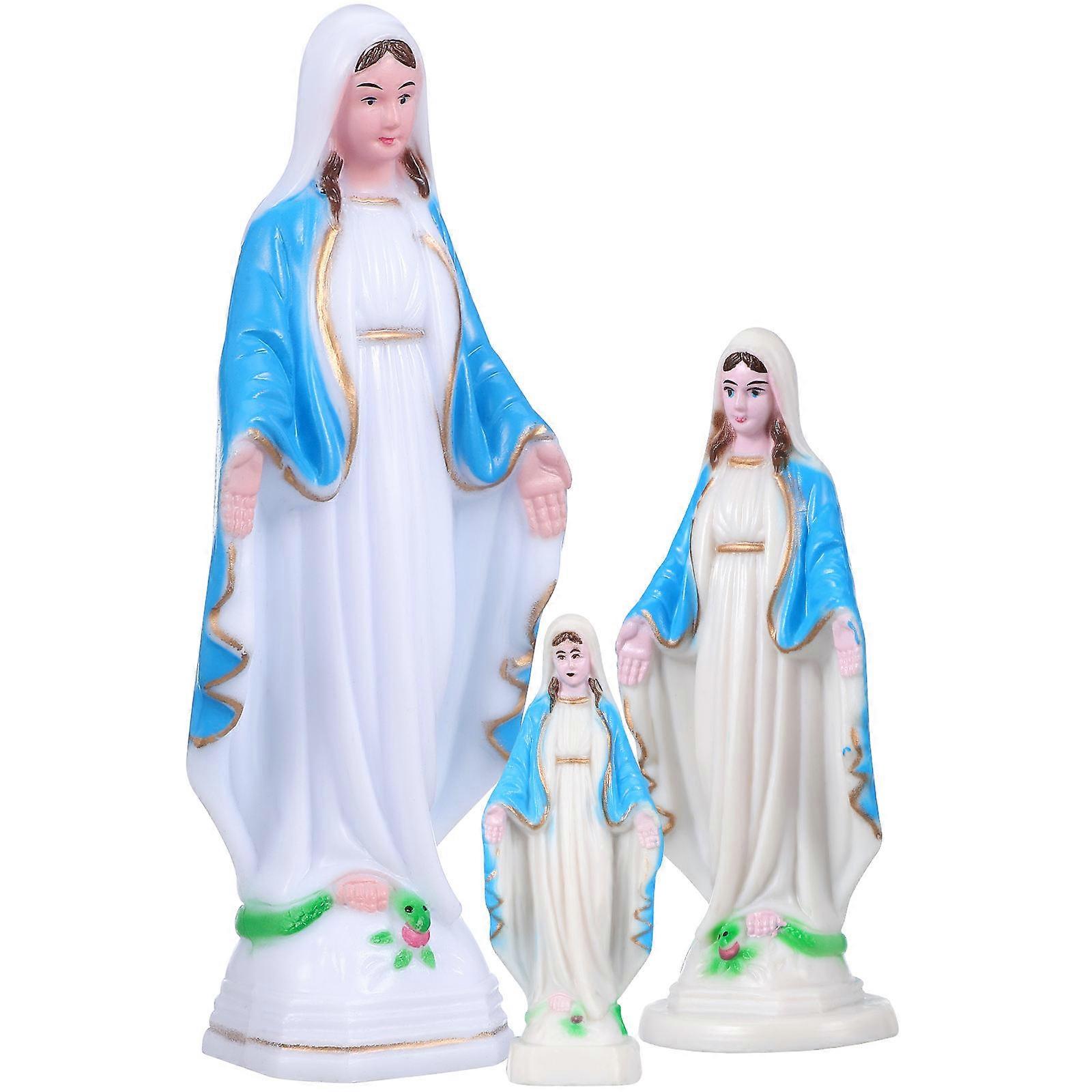 Virgin Mary Statue Made of Resin for Decoration with Blue Color and Smooth Surface 3 Pieces
