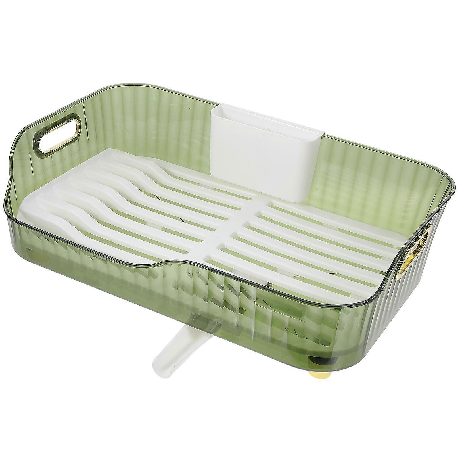 Green Plastic Dish Drying Rack for Home with Drainage Design and Smooth Edges 1 Piece