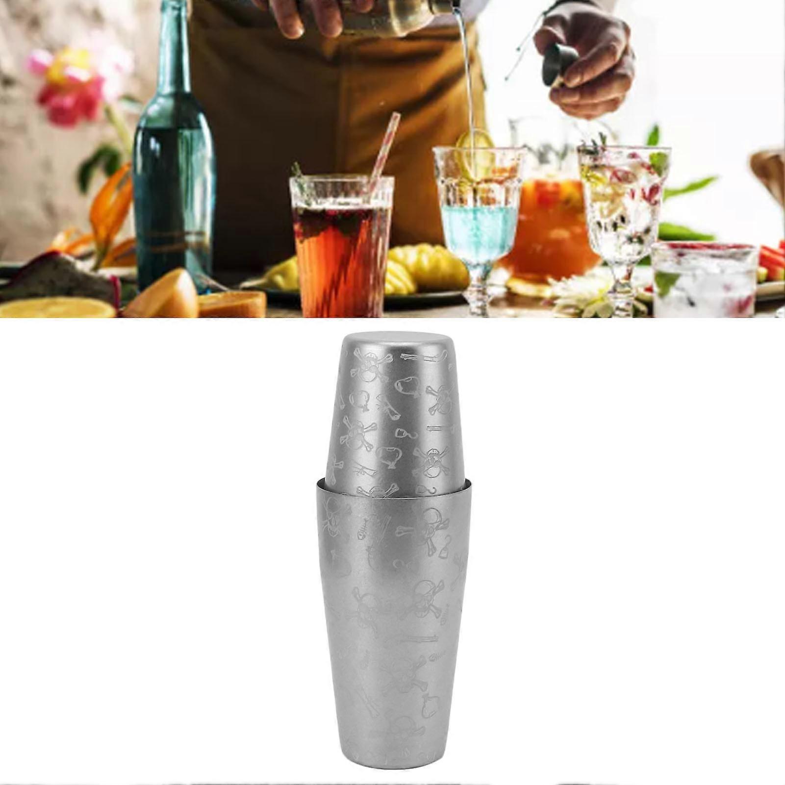 Cocktail Shaker Stainless Steel Bar Bartender Boston Shaker Set Drink Mixing Shaking Tins for Home Bar Bartending Skull Pattern Without Bottom Line 