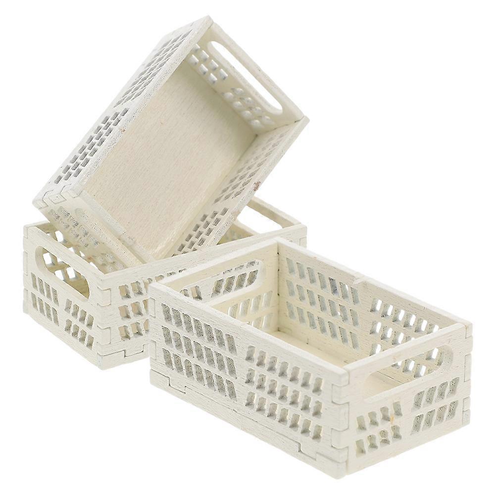 Beige Miniature Wooden Basket for Dollhouse Storage and Crafts with Craftsmanship 3 Pieces