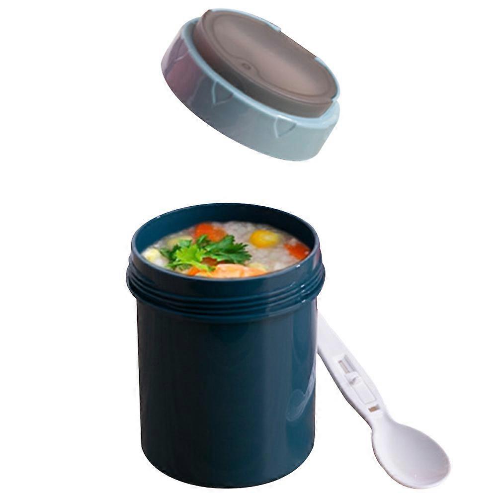 Blue Soup Cup with Lid and Spoon Portable for Home Work School Picnics 4.5 inch diameter